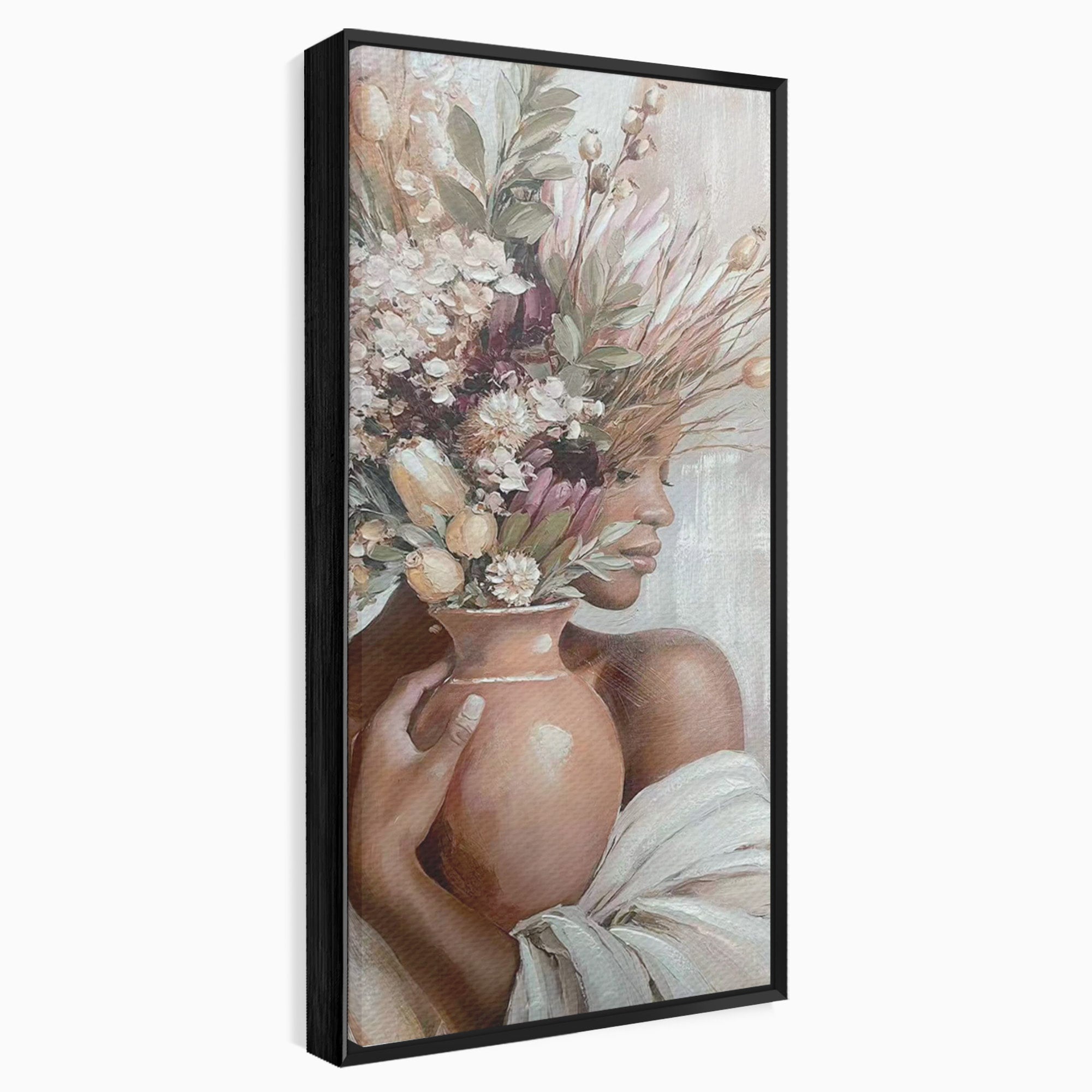 Tablou Canvas Premium LuxCanva® PI1347, Portret Cu Vas De Flori, Femeie, Flori, Vaza, Portret, Culori Vibrante, Living, Dormitor