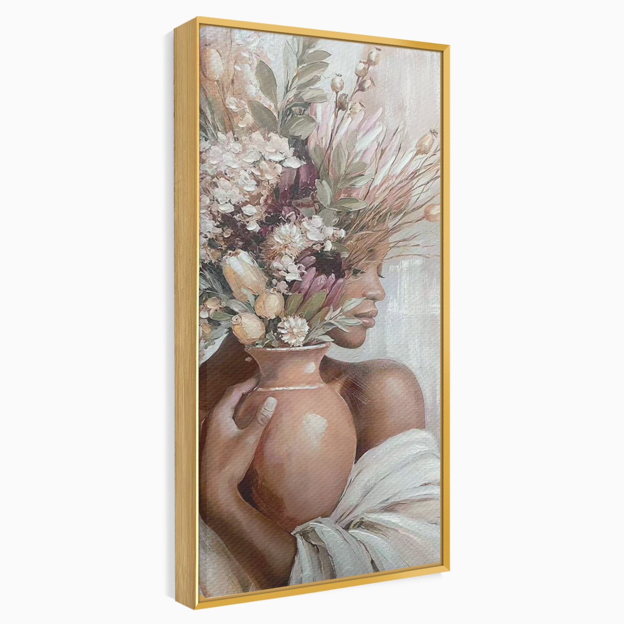 Tablou Canvas Premium LuxCanva® PI1347, Portret Cu Vas De Flori, Femeie, Flori, Vaza, Portret, Culori Vibrante, Living, Dormitor