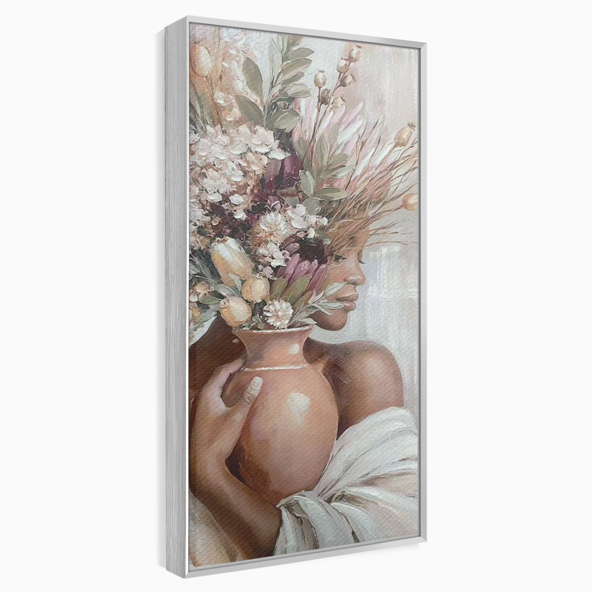 Tablou Canvas Premium LuxCanva® PI1347, Portret Cu Vas De Flori, Femeie, Flori, Vaza, Portret, Culori Vibrante, Living, Dormitor