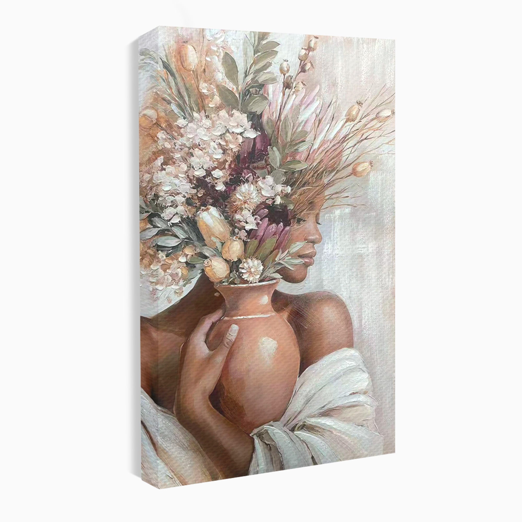 Tablou Canvas Premium LuxCanva® PI1347, Portret Cu Vas De Flori, Femeie, Flori, Vaza, Portret, Culori Vibrante, Living, Dormitor