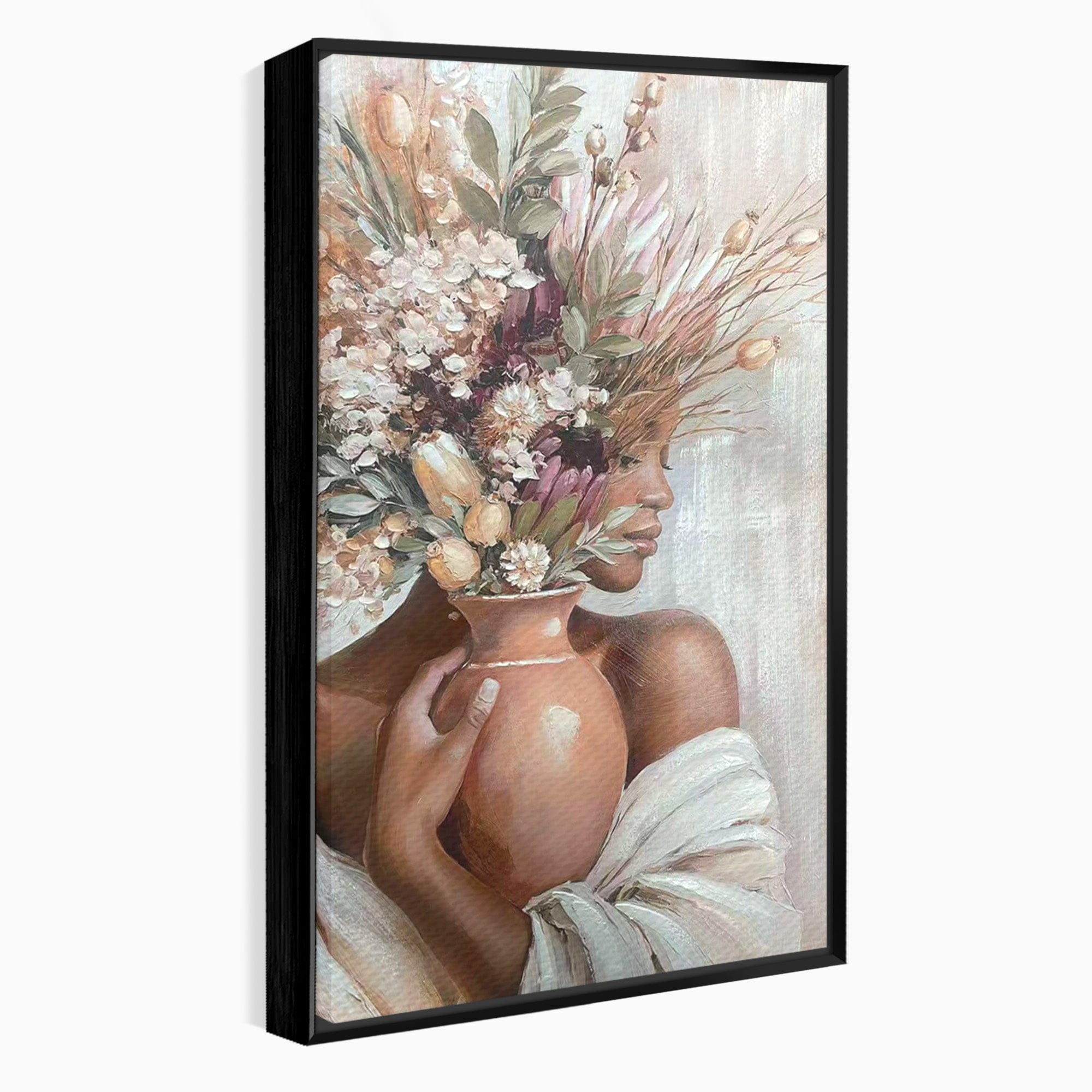 Tablou Canvas Premium LuxCanva® PI1347, Portret Cu Vas De Flori, Femeie, Flori, Vaza, Portret, Culori Vibrante, Living, Dormitor