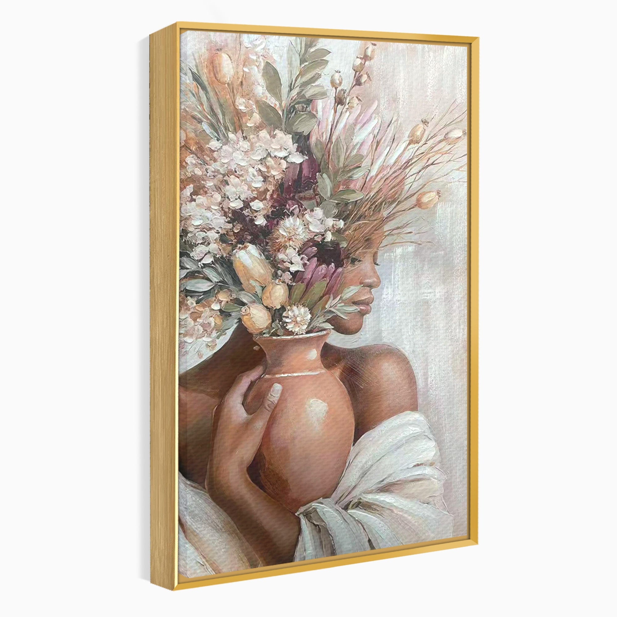 Tablou Canvas Premium LuxCanva® PI1347, Portret Cu Vas De Flori, Femeie, Flori, Vaza, Portret, Culori Vibrante, Living, Dormitor