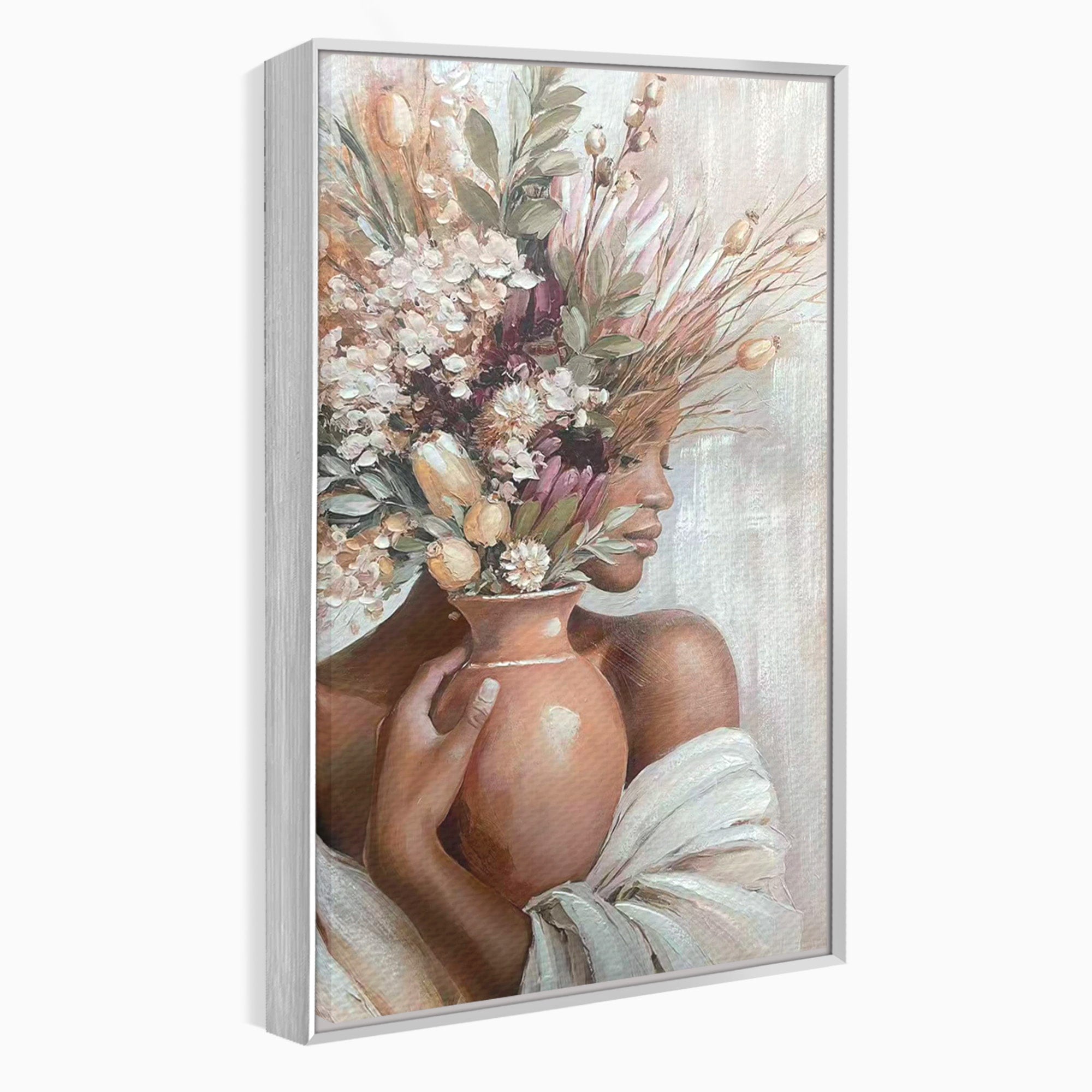 Tablou Canvas Premium LuxCanva® PI1347, Portret Cu Vas De Flori, Femeie, Flori, Vaza, Portret, Culori Vibrante, Living, Dormitor