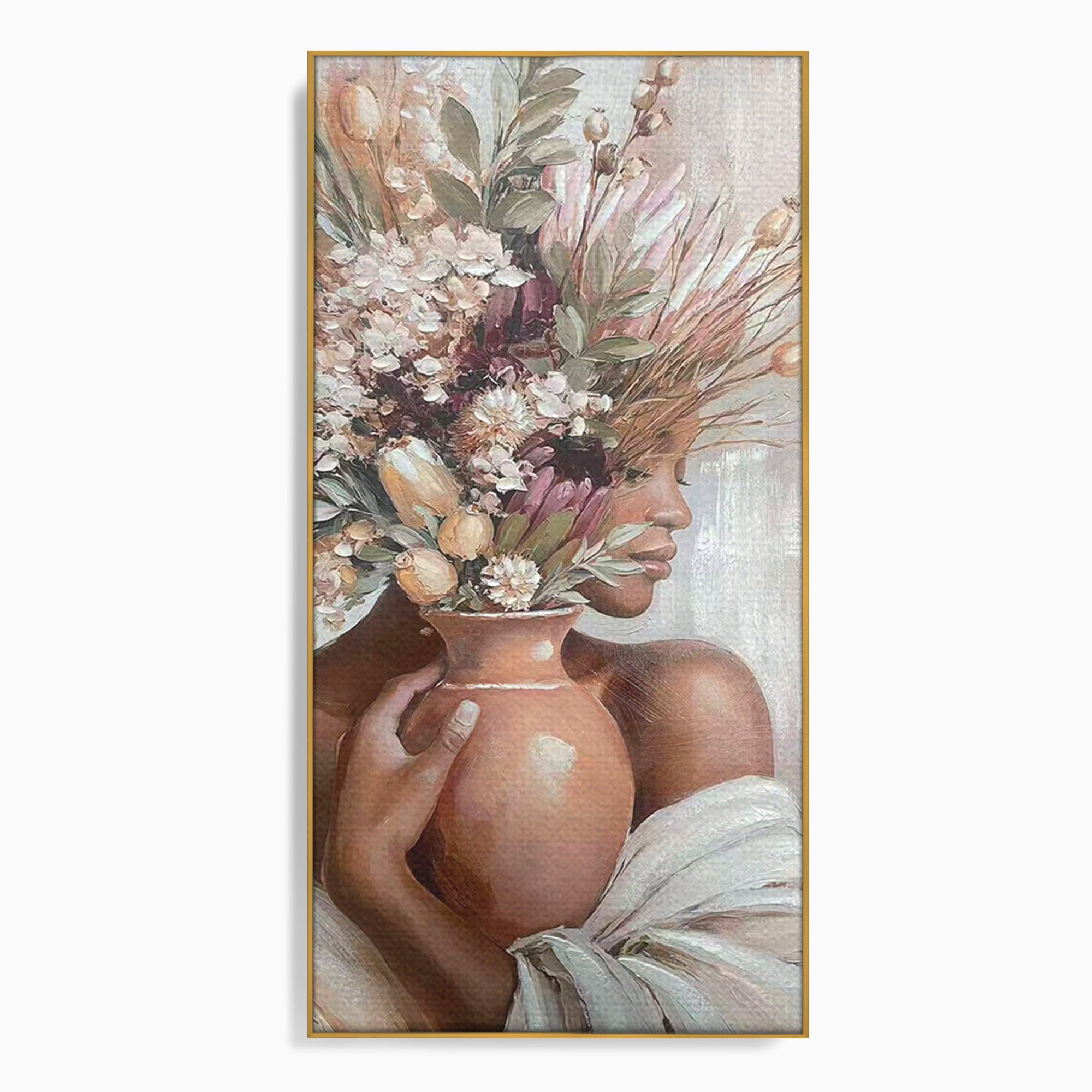 Tablou Canvas Premium LuxCanva® PI1347, Portret Cu Vas De Flori, Femeie, Flori, Vaza, Portret, Culori Vibrante, Living, Dormitor