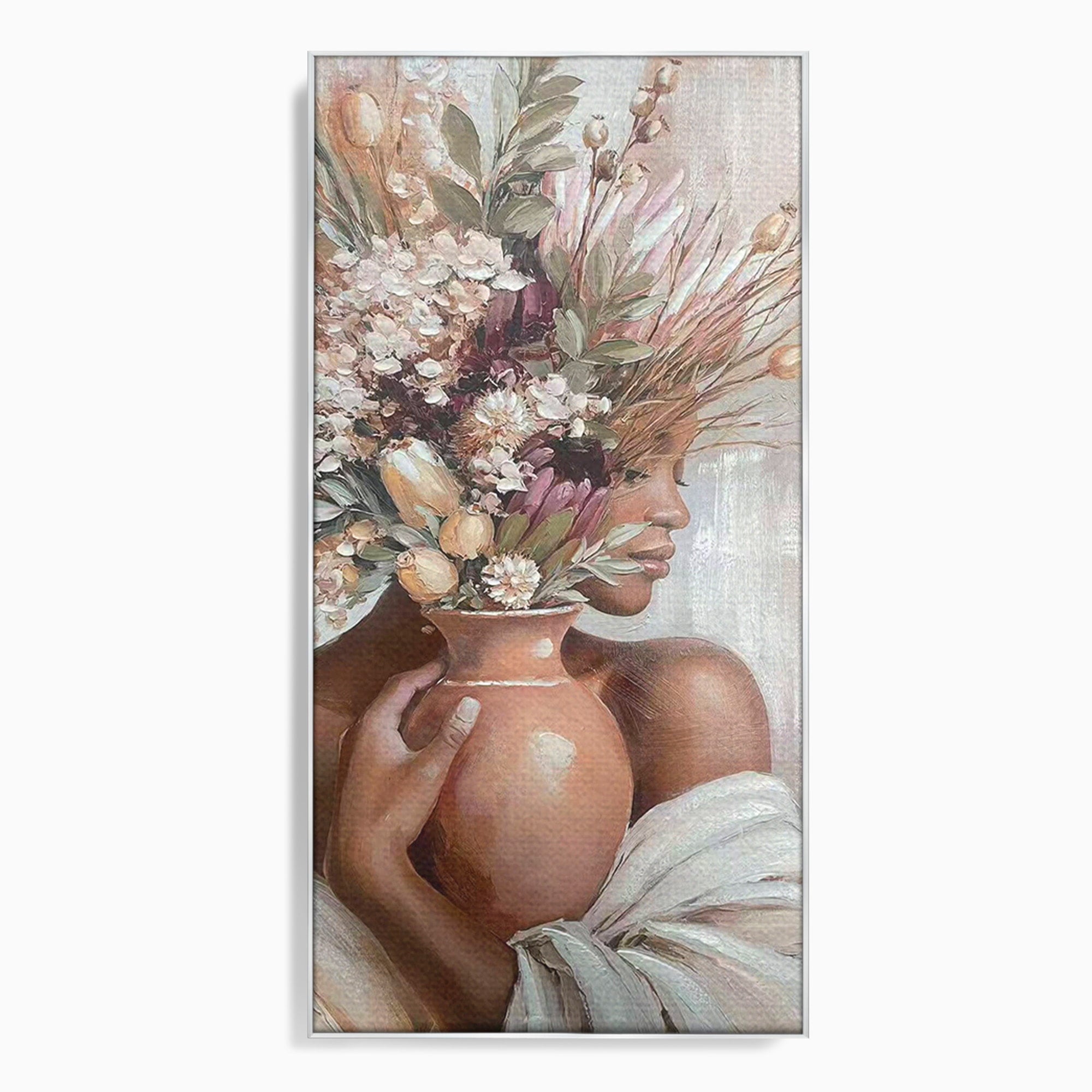 Tablou Canvas Premium LuxCanva® PI1347, Portret Cu Vas De Flori, Femeie, Flori, Vaza, Portret, Culori Vibrante, Living, Dormitor