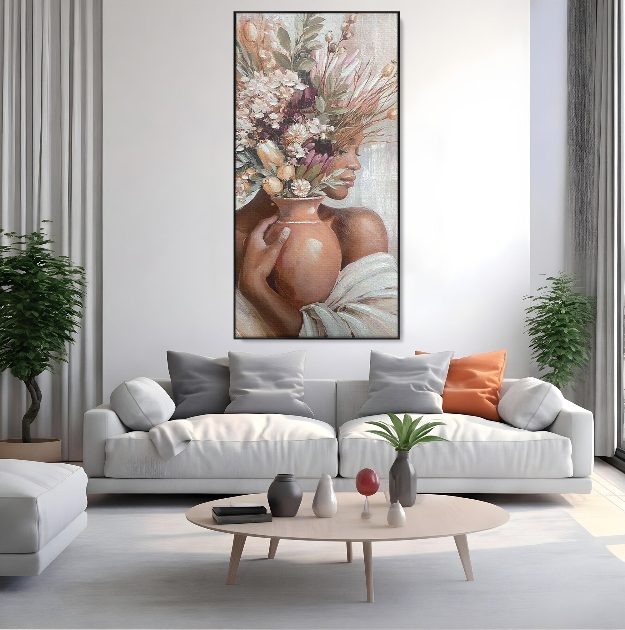 Tablou Canvas Premium LuxCanva® PI1347, Portret Cu Vas De Flori, Femeie, Flori, Vaza, Portret, Culori Vibrante, Living, Dormitor