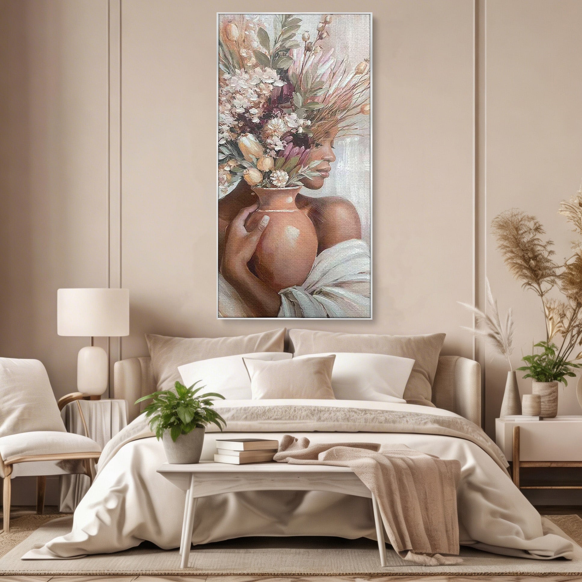 Tablou Canvas Premium LuxCanva® PI1347, Portret Cu Vas De Flori, Femeie, Flori, Vaza, Portret, Culori Vibrante, Living, Dormitor