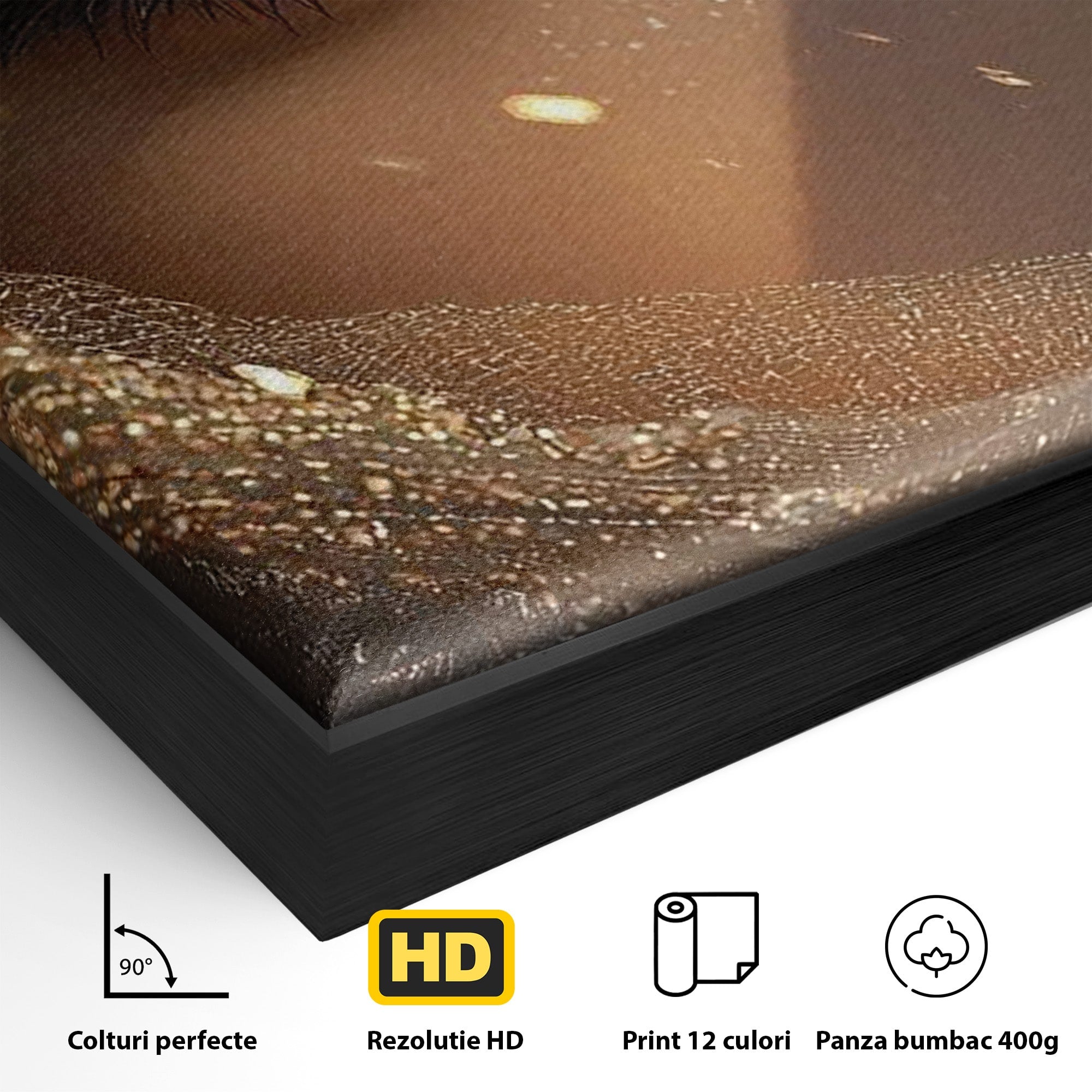 Tablou Canvas Premium LuxCanva® PI1349, Ochiul Invaluit In Aur, Femeie, Portret, Mister, Eleganta, Bijuterii, Culori Vibrante, Living, Dormitor