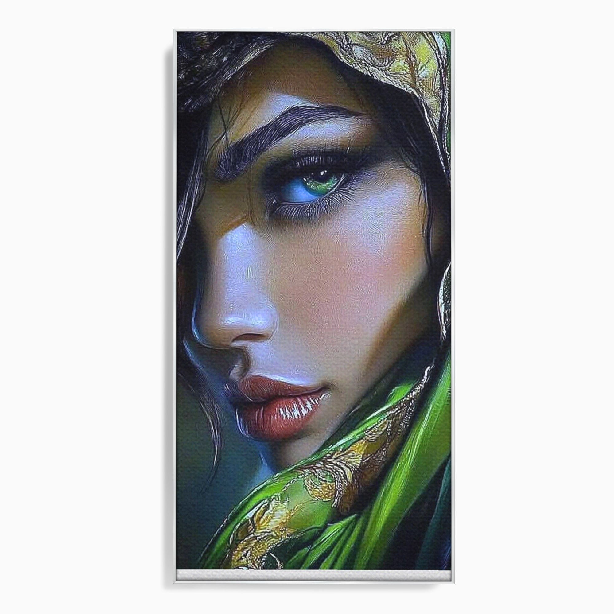 Tablou Canvas Premium LuxCanva® PI1350, Ochiul Fermecator, Portret, Femeie, Mister, Eleganta, Culori Vibrante, Living, Dormitor