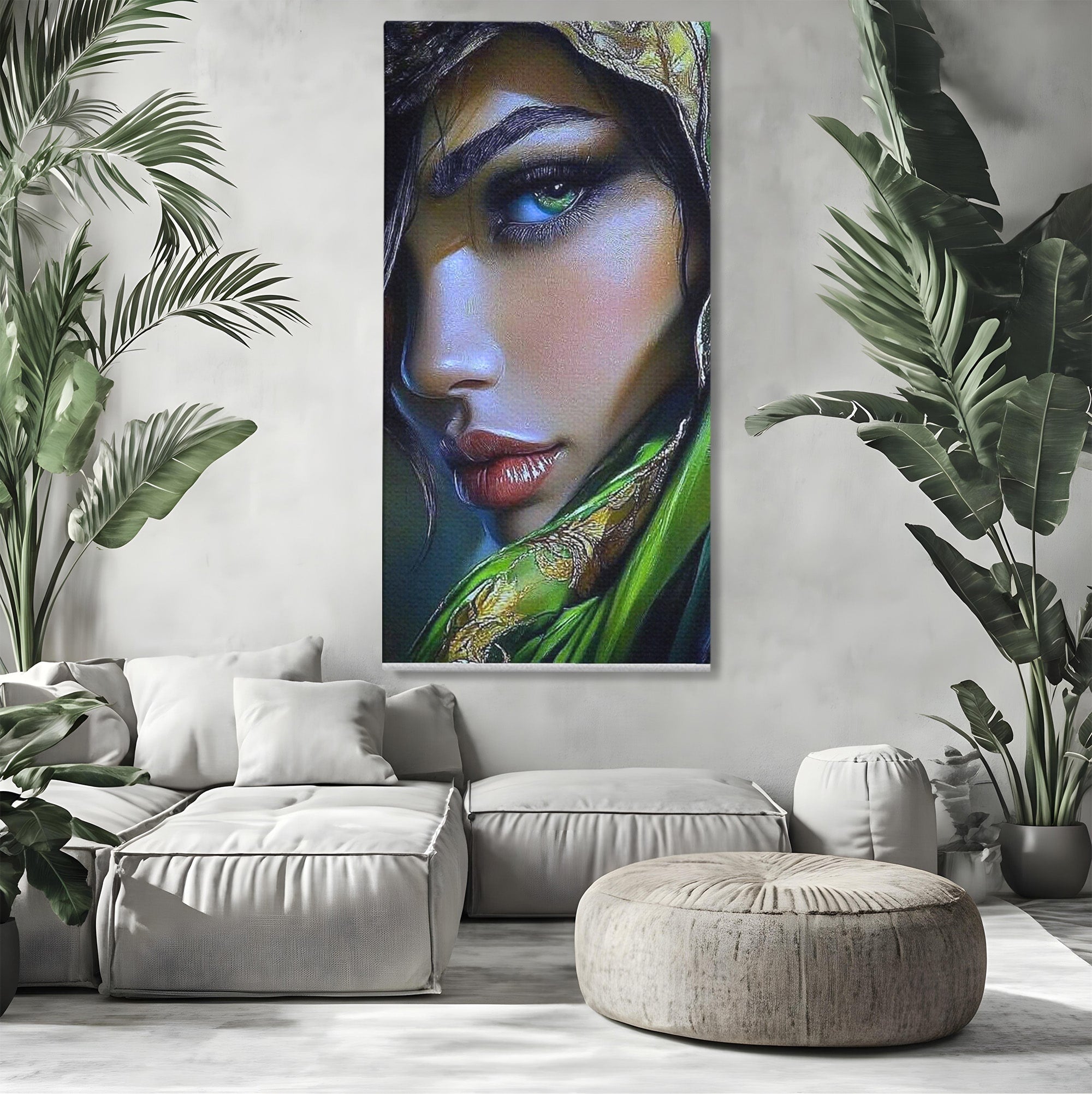 Tablou Canvas Premium LuxCanva® PI1350, Ochiul Fermecator, Portret, Femeie, Mister, Eleganta, Culori Vibrante, Living, Dormitor