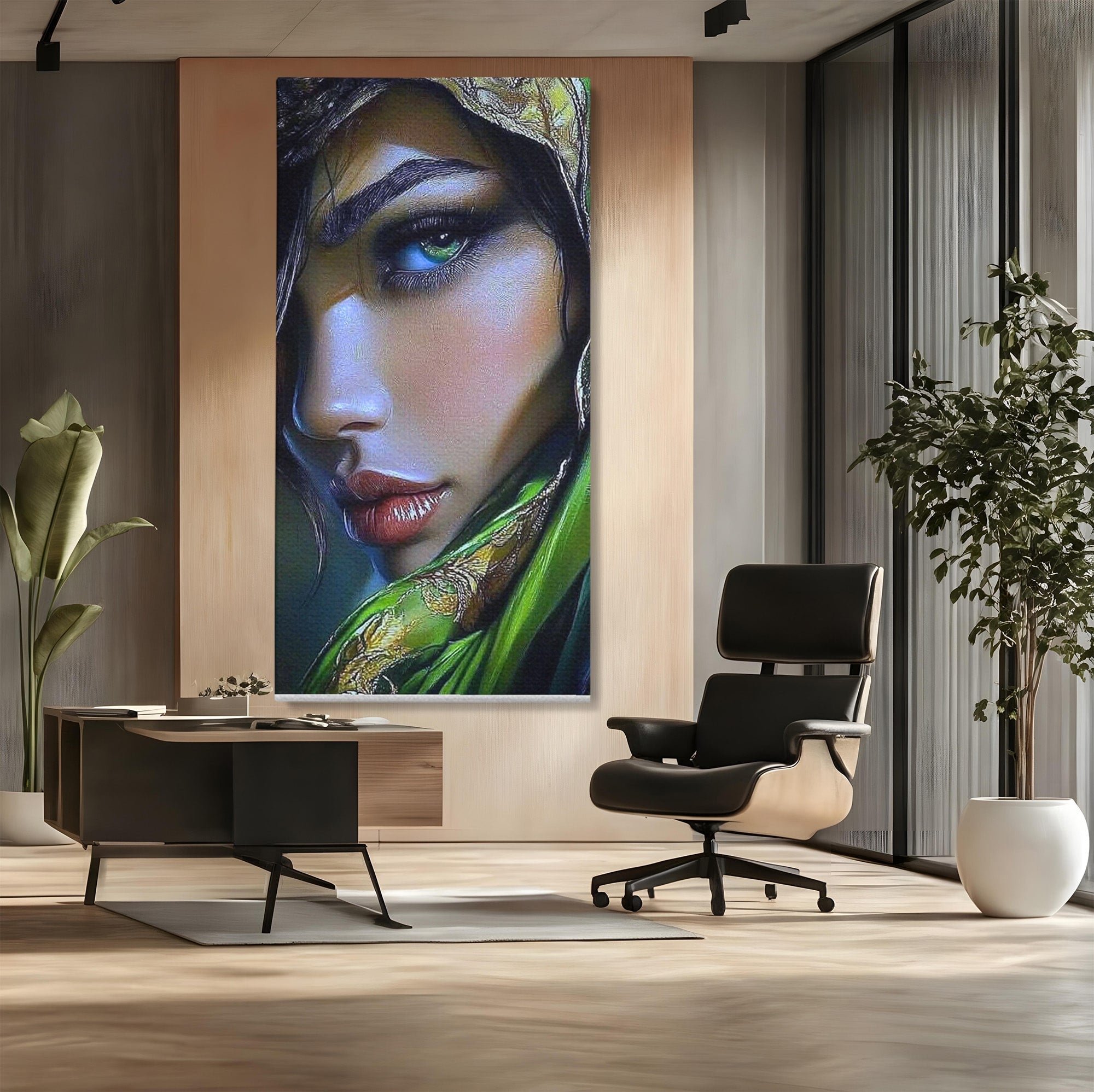 Tablou Canvas Premium LuxCanva® PI1350, Ochiul Fermecator, Portret, Femeie, Mister, Eleganta, Culori Vibrante, Living, Dormitor