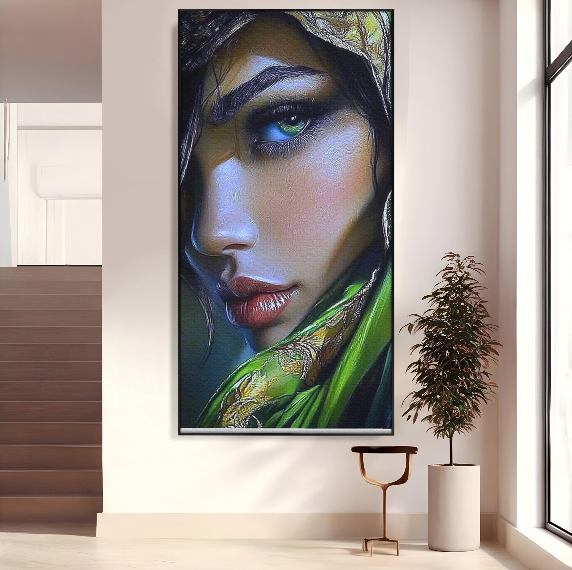 Tablou Canvas Premium LuxCanva® PI1350, Ochiul Fermecator, Portret, Femeie, Mister, Eleganta, Culori Vibrante, Living, Dormitor