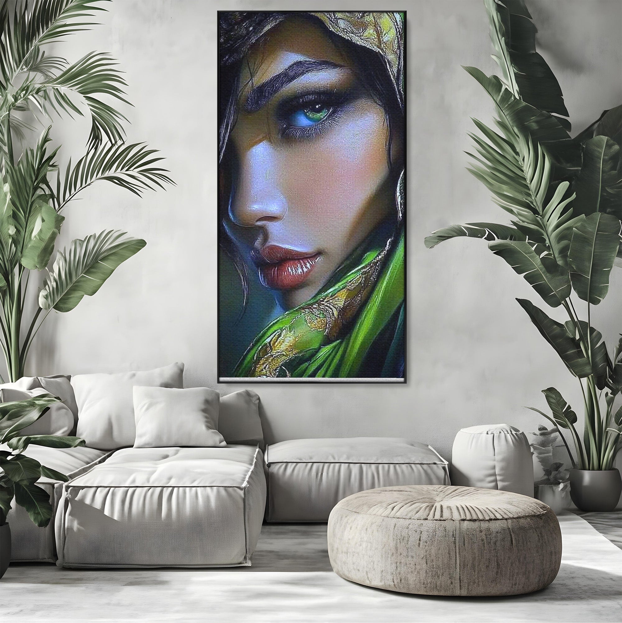 Tablou Canvas Premium LuxCanva® PI1350, Ochiul Fermecator, Portret, Femeie, Mister, Eleganta, Culori Vibrante, Living, Dormitor