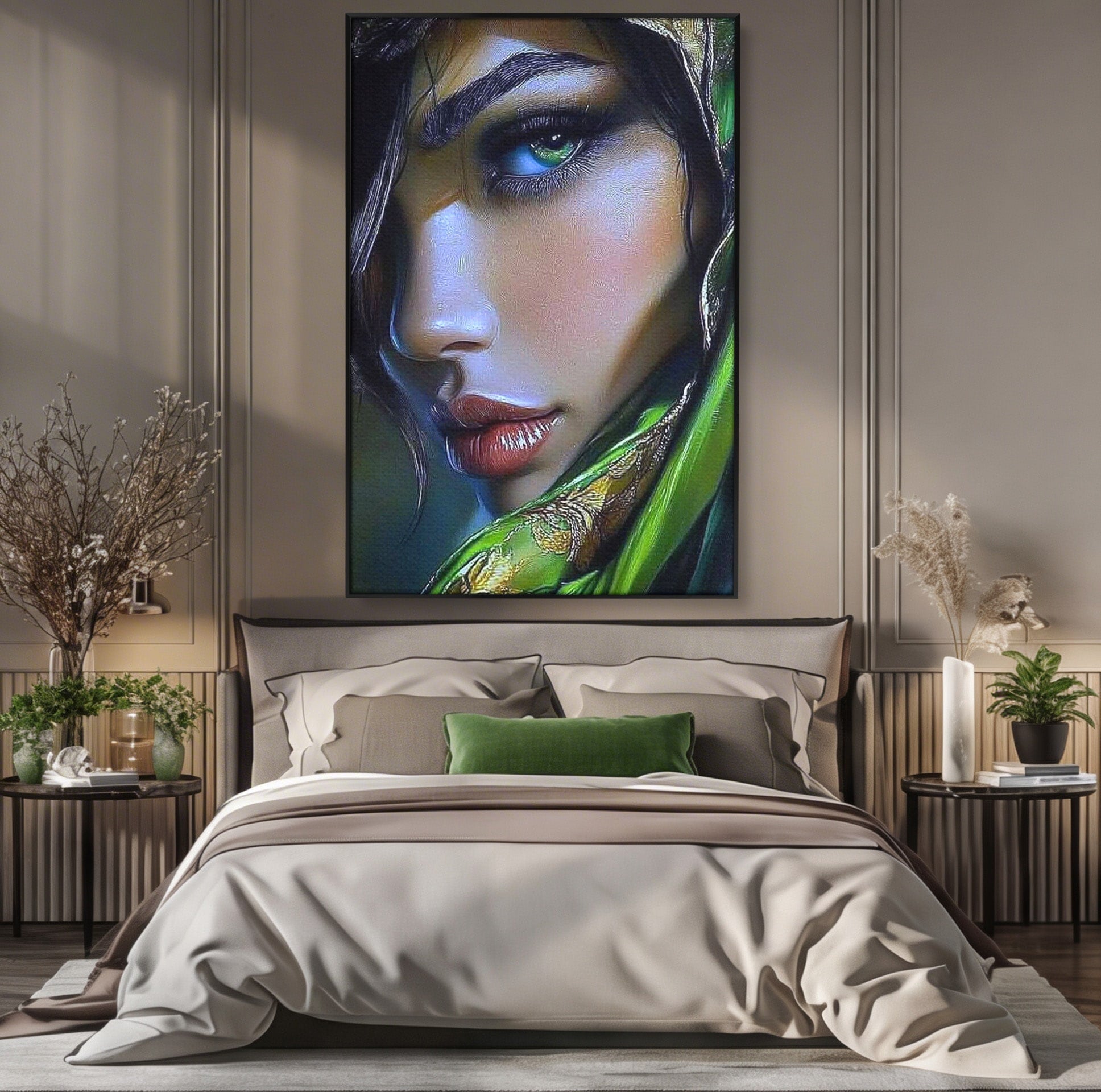 Tablou Canvas Premium LuxCanva® PI1350, Ochiul Fermecator, Portret, Femeie, Mister, Eleganta, Culori Vibrante, Living, Dormitor