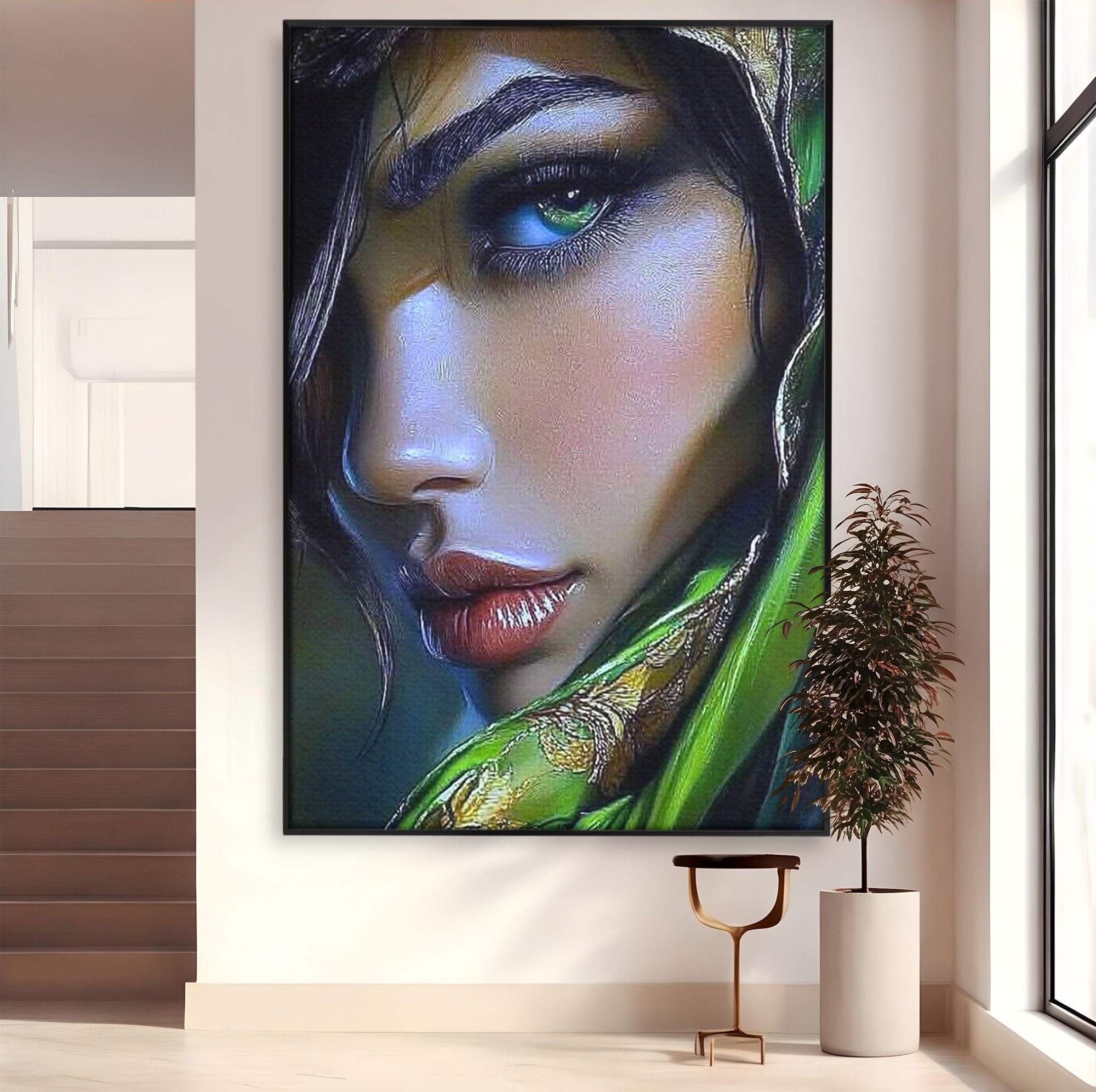 Tablou Canvas Premium LuxCanva® PI1350, Ochiul Fermecator, Portret, Femeie, Mister, Eleganta, Culori Vibrante, Living, Dormitor