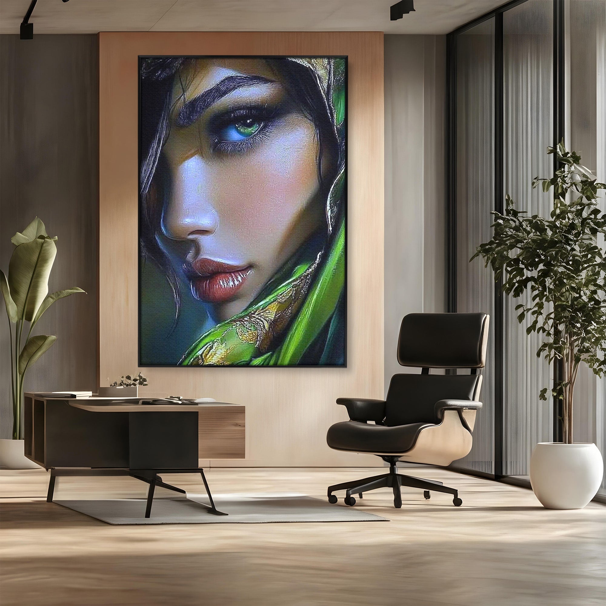 Tablou Canvas Premium LuxCanva® PI1350, Ochiul Fermecator, Portret, Femeie, Mister, Eleganta, Culori Vibrante, Living, Dormitor