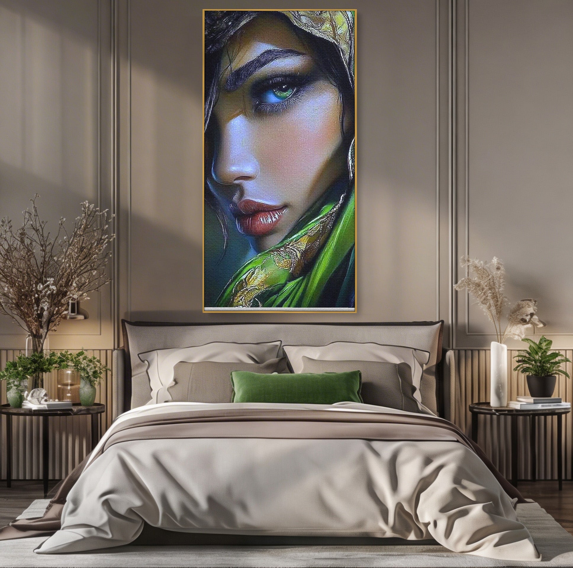 Tablou Canvas Premium LuxCanva® PI1350, Ochiul Fermecator, Portret, Femeie, Mister, Eleganta, Culori Vibrante, Living, Dormitor