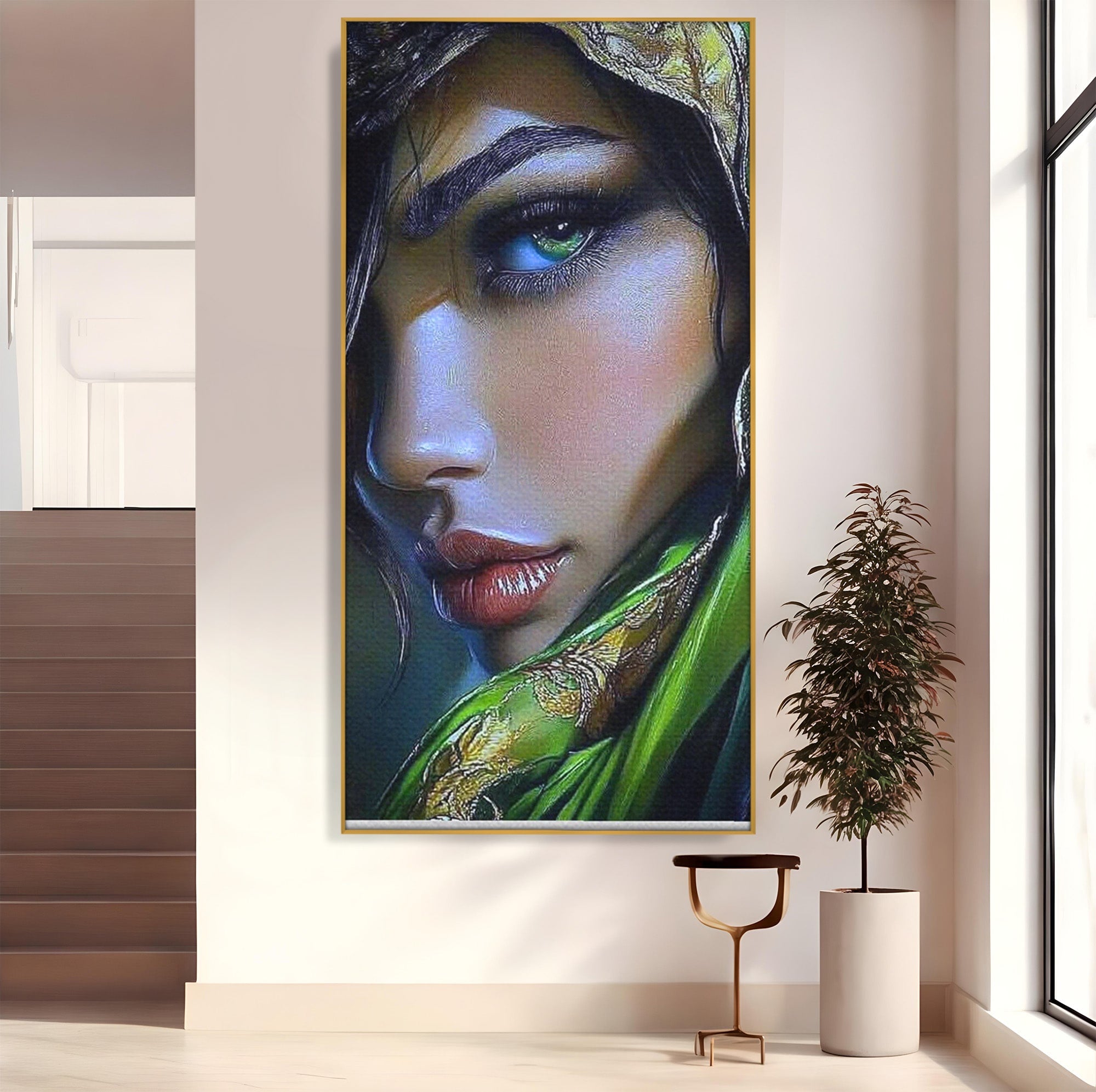 Tablou Canvas Premium LuxCanva® PI1350, Ochiul Fermecator, Portret, Femeie, Mister, Eleganta, Culori Vibrante, Living, Dormitor