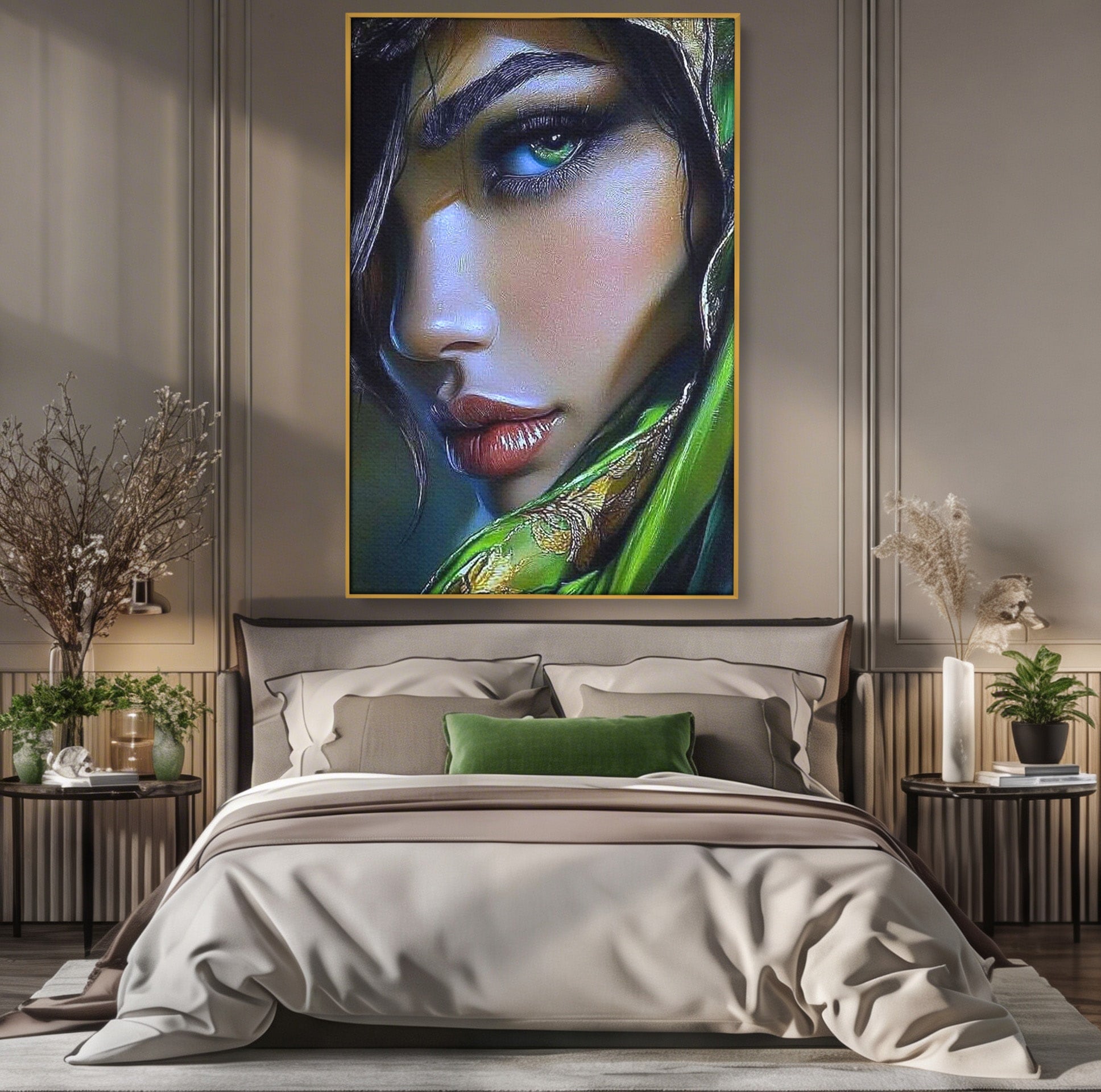 Tablou Canvas Premium LuxCanva® PI1350, Ochiul Fermecator, Portret, Femeie, Mister, Eleganta, Culori Vibrante, Living, Dormitor