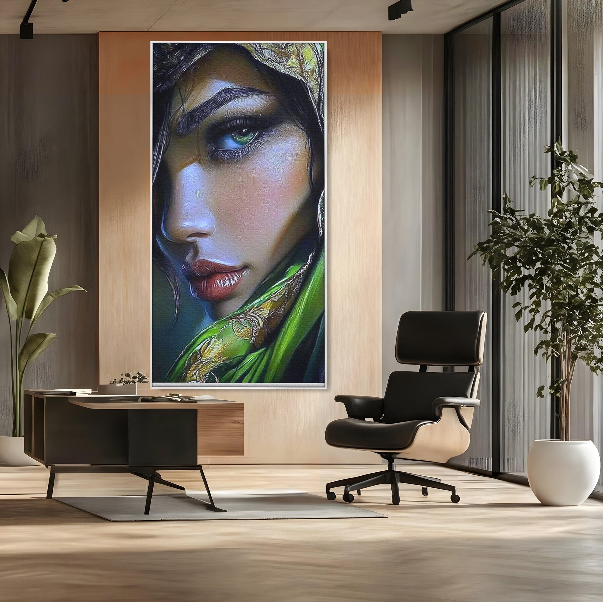 Tablou Canvas Premium LuxCanva® PI1350, Ochiul Fermecator, Portret, Femeie, Mister, Eleganta, Culori Vibrante, Living, Dormitor