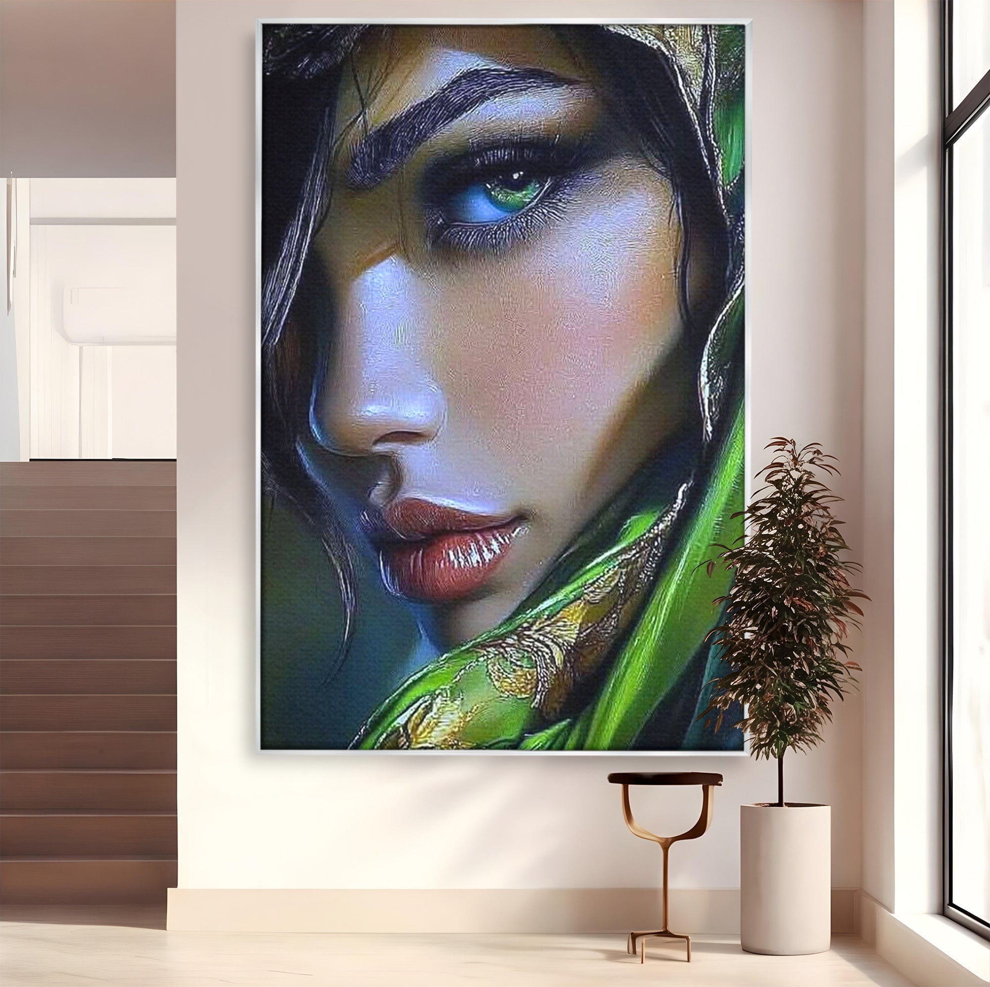 Tablou Canvas Premium LuxCanva® PI1350, Ochiul Fermecator, Portret, Femeie, Mister, Eleganta, Culori Vibrante, Living, Dormitor