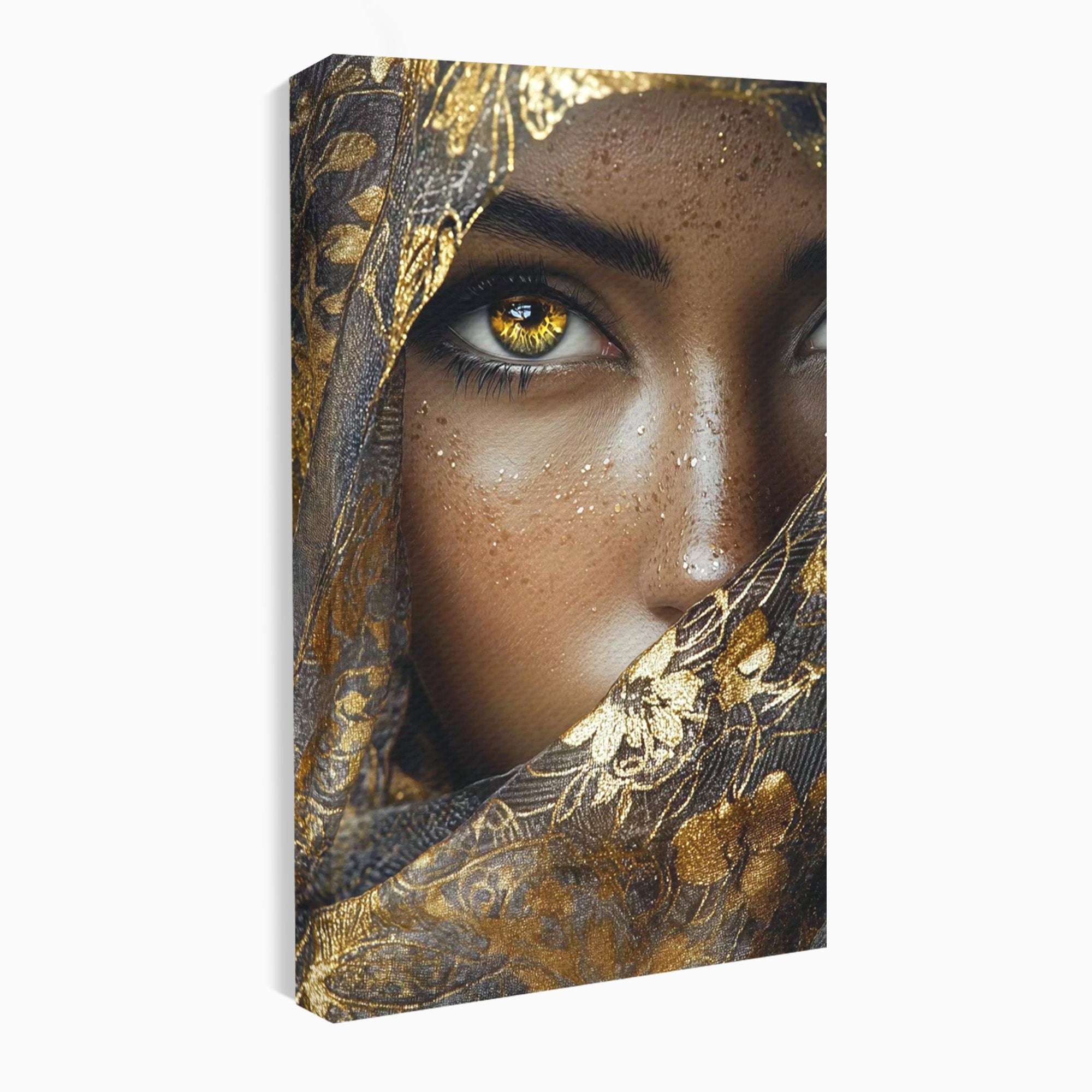 Tablou Canvas Premium LuxCanva® PI1351, Ochii Aurii, Portret, Femeie, Voal, Printesa, Culori Vibrante, Living, Dormitor, Salon