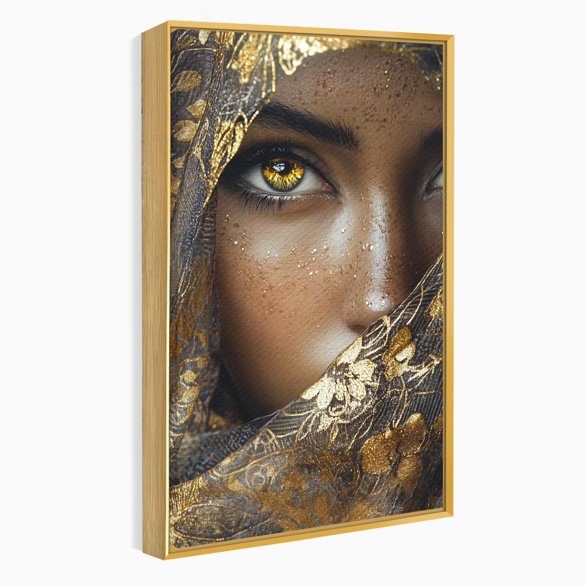 Tablou Canvas Premium LuxCanva® PI1351, Ochii Aurii, Portret, Femeie, Voal, Printesa, Culori Vibrante, Living, Dormitor, Salon