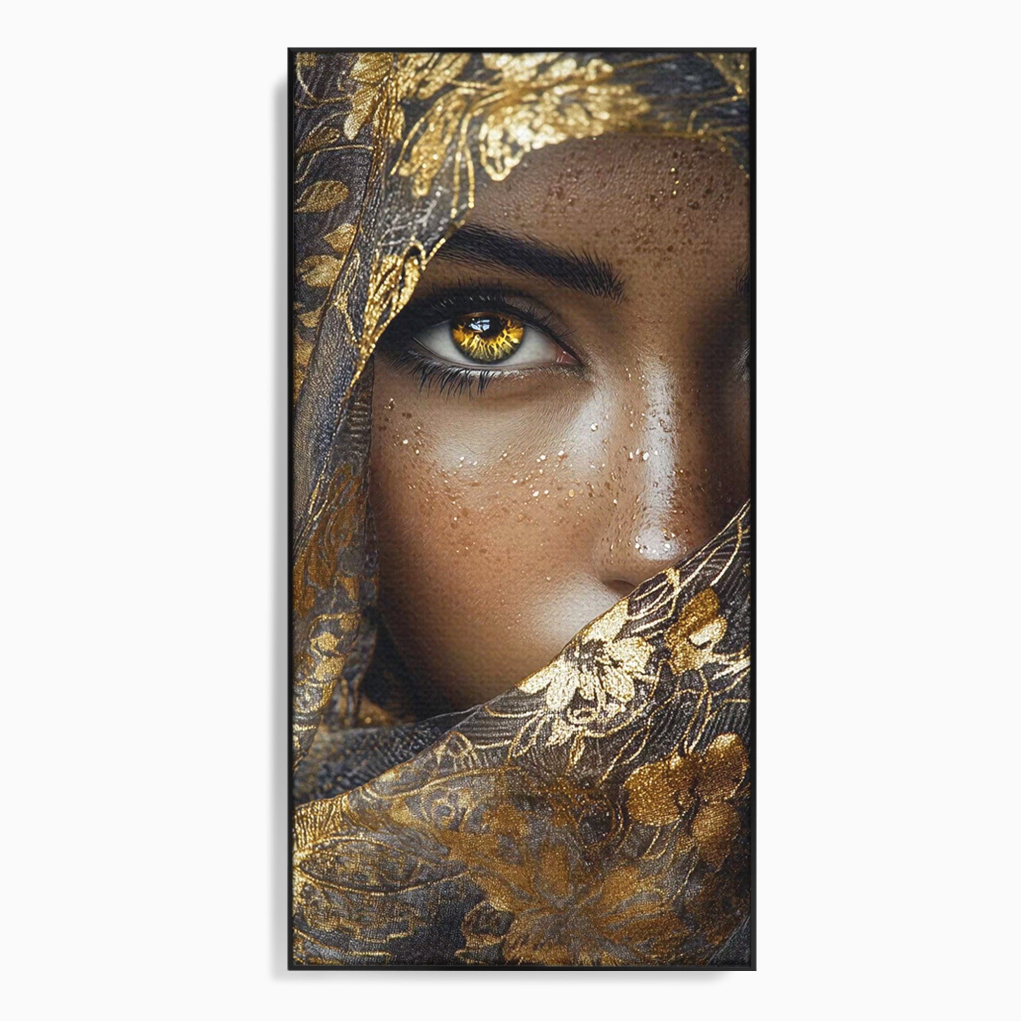 Tablou Canvas Premium LuxCanva® PI1351, Ochii Aurii, Portret, Femeie, Voal, Printesa, Culori Vibrante, Living, Dormitor, Salon