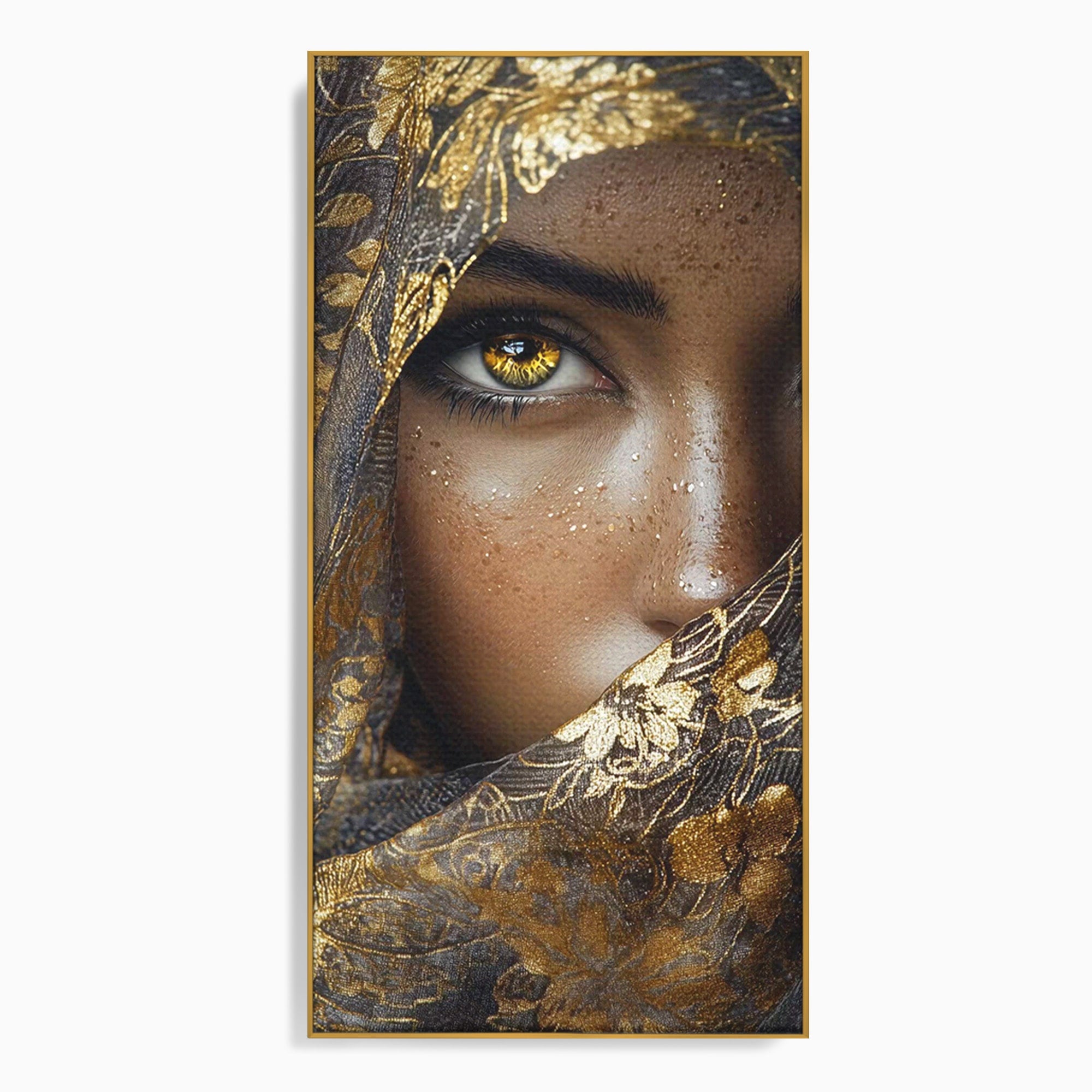 Tablou Canvas Premium LuxCanva® PI1351, Ochii Aurii, Portret, Femeie, Voal, Printesa, Culori Vibrante, Living, Dormitor, Salon