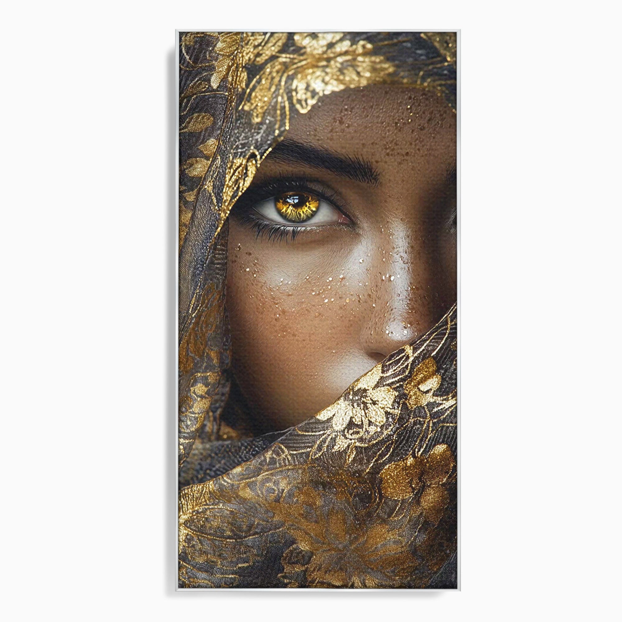 Tablou Canvas Premium LuxCanva® PI1351, Ochii Aurii, Portret, Femeie, Voal, Printesa, Culori Vibrante, Living, Dormitor, Salon