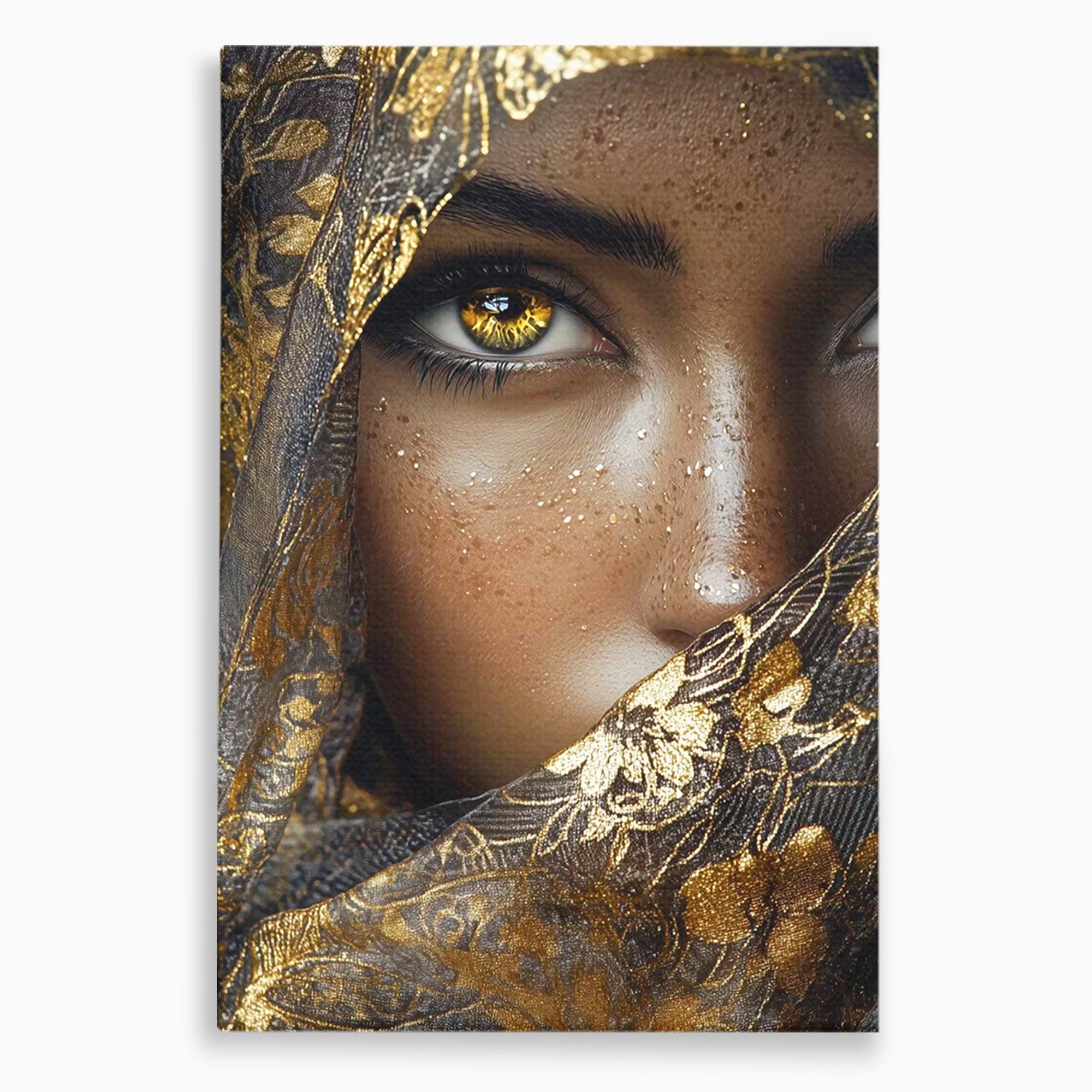 Tablou Canvas Premium LuxCanva® PI1351, Ochii Aurii, Portret, Femeie, Voal, Printesa, Culori Vibrante, Living, Dormitor, Salon
