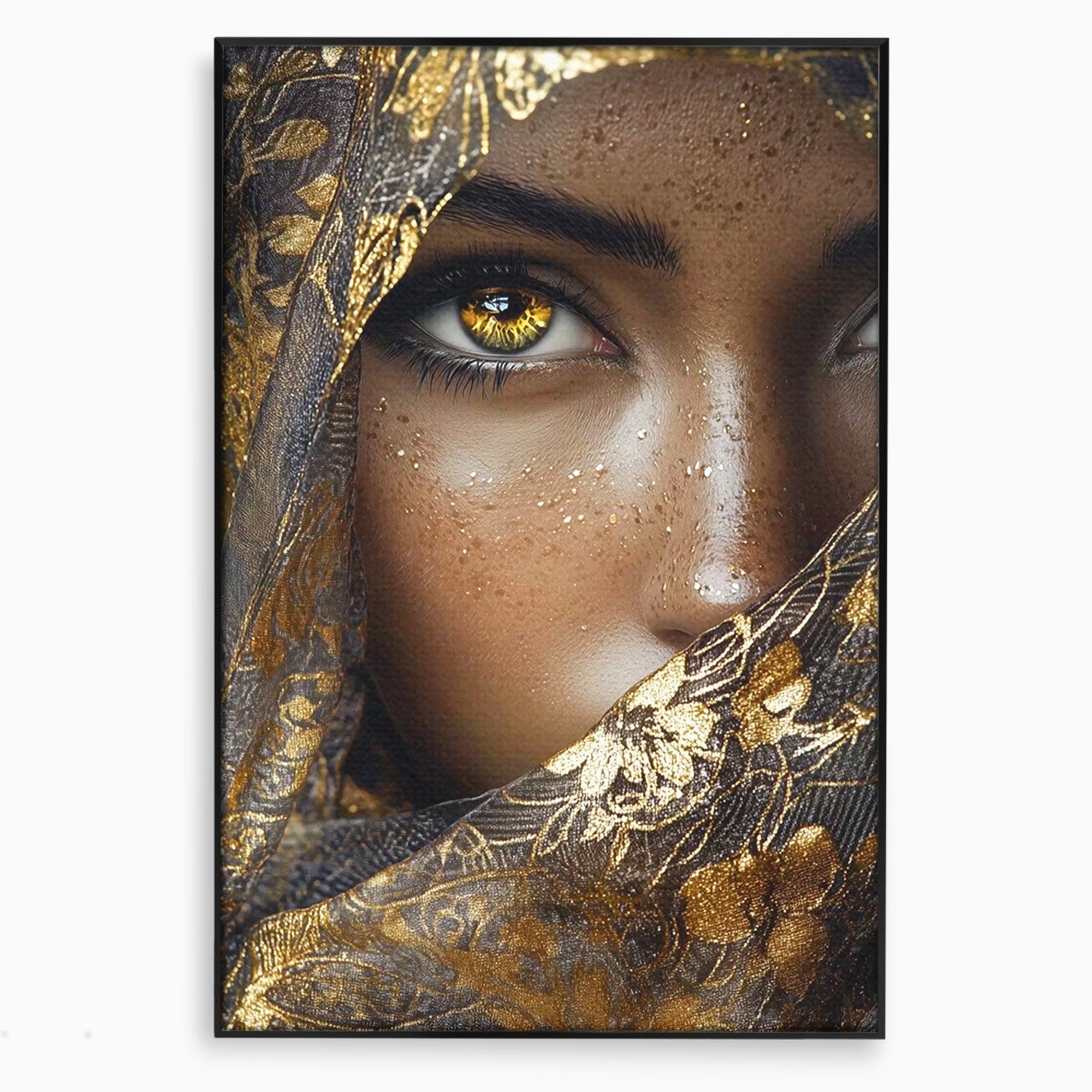Tablou Canvas Premium LuxCanva® PI1351, Ochii Aurii, Portret, Femeie, Voal, Printesa, Culori Vibrante, Living, Dormitor, Salon
