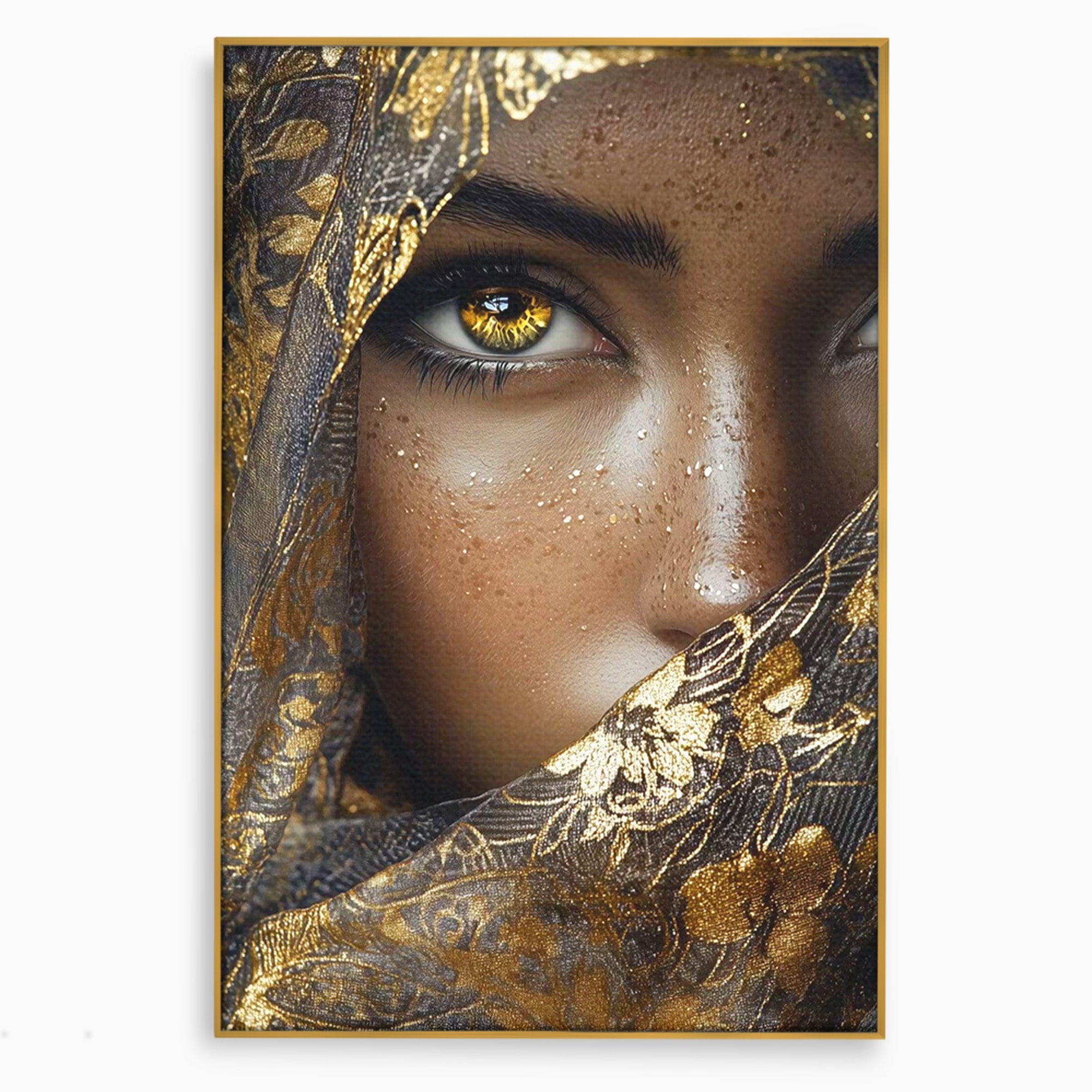 Tablou Canvas Premium LuxCanva® PI1351, Ochii Aurii, Portret, Femeie, Voal, Printesa, Culori Vibrante, Living, Dormitor, Salon
