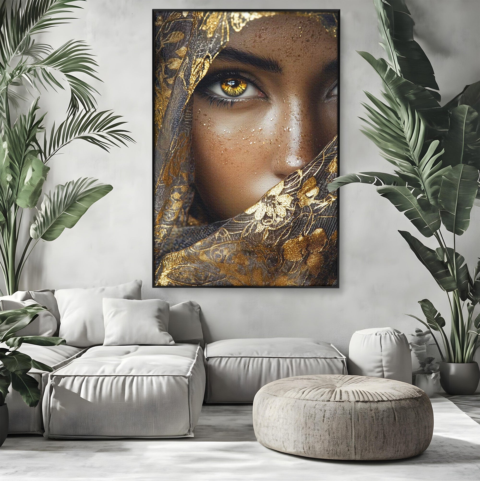 Tablou Canvas Premium LuxCanva® PI1351, Ochii Aurii, Portret, Femeie, Voal, Printesa, Culori Vibrante, Living, Dormitor, Salon