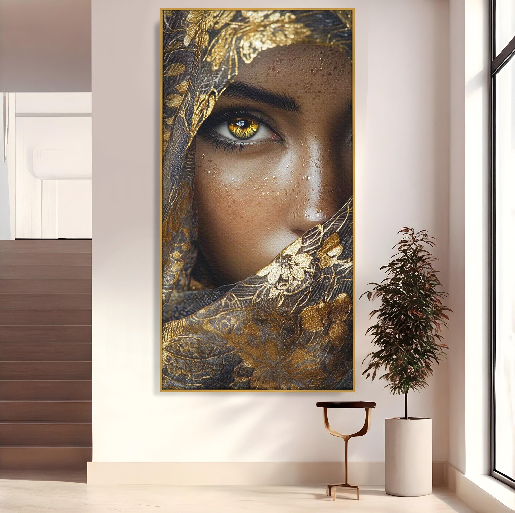 Tablou Canvas Premium LuxCanva® PI1351, Ochii Aurii, Portret, Femeie, Voal, Printesa, Culori Vibrante, Living, Dormitor, Salon