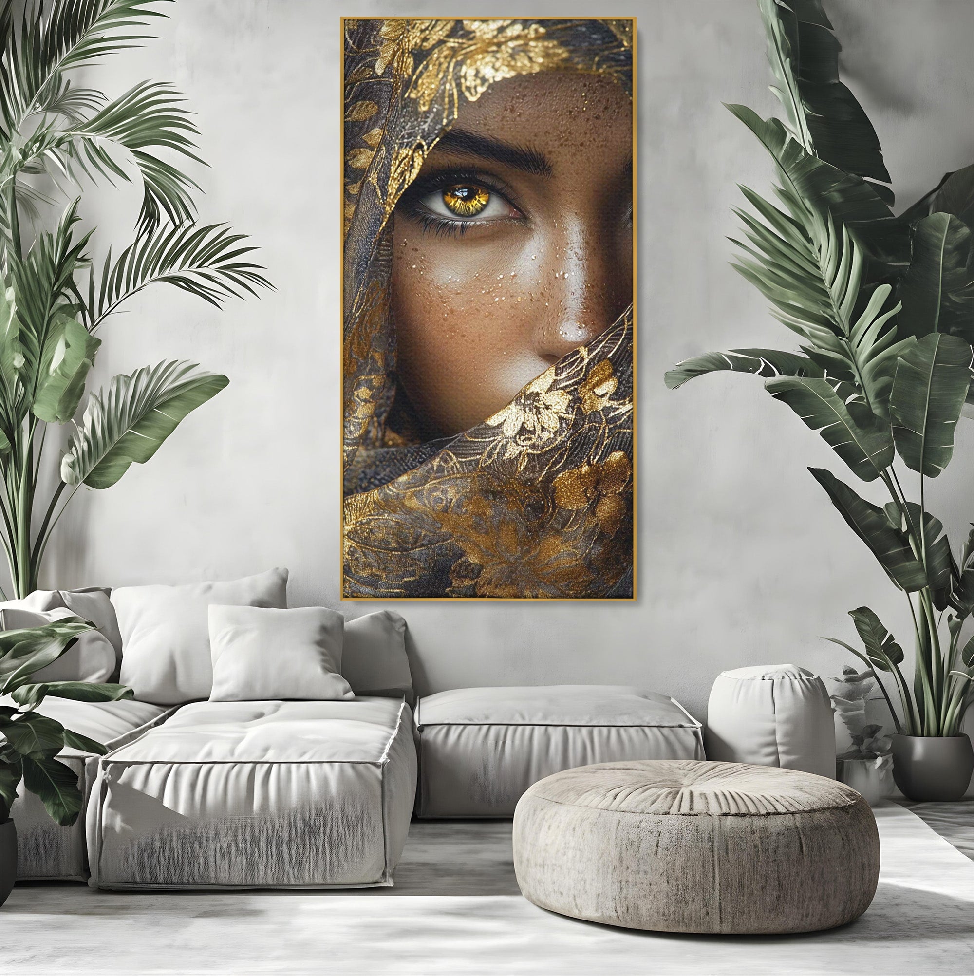 Tablou Canvas Premium LuxCanva® PI1351, Ochii Aurii, Portret, Femeie, Voal, Printesa, Culori Vibrante, Living, Dormitor, Salon