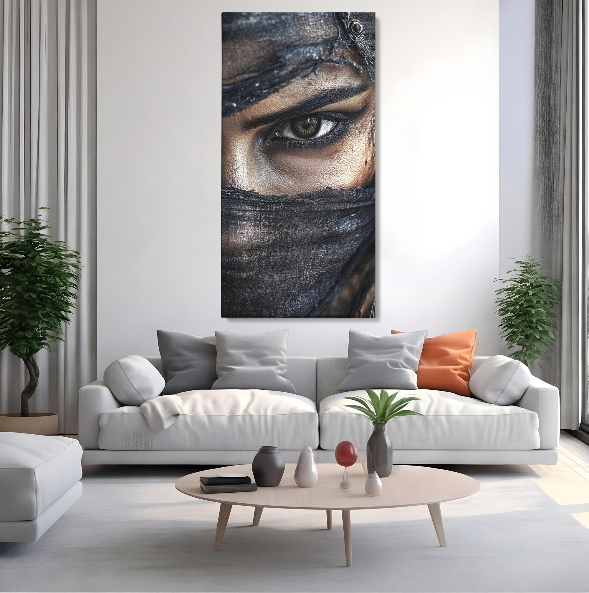 Tablou Canvas Premium LuxCanva® PI1352, Ochiul Enigmatic, Portret, Voal, Femeie, Ochi, Arta, Culori Vibrante, Living, Dormitor, Salon