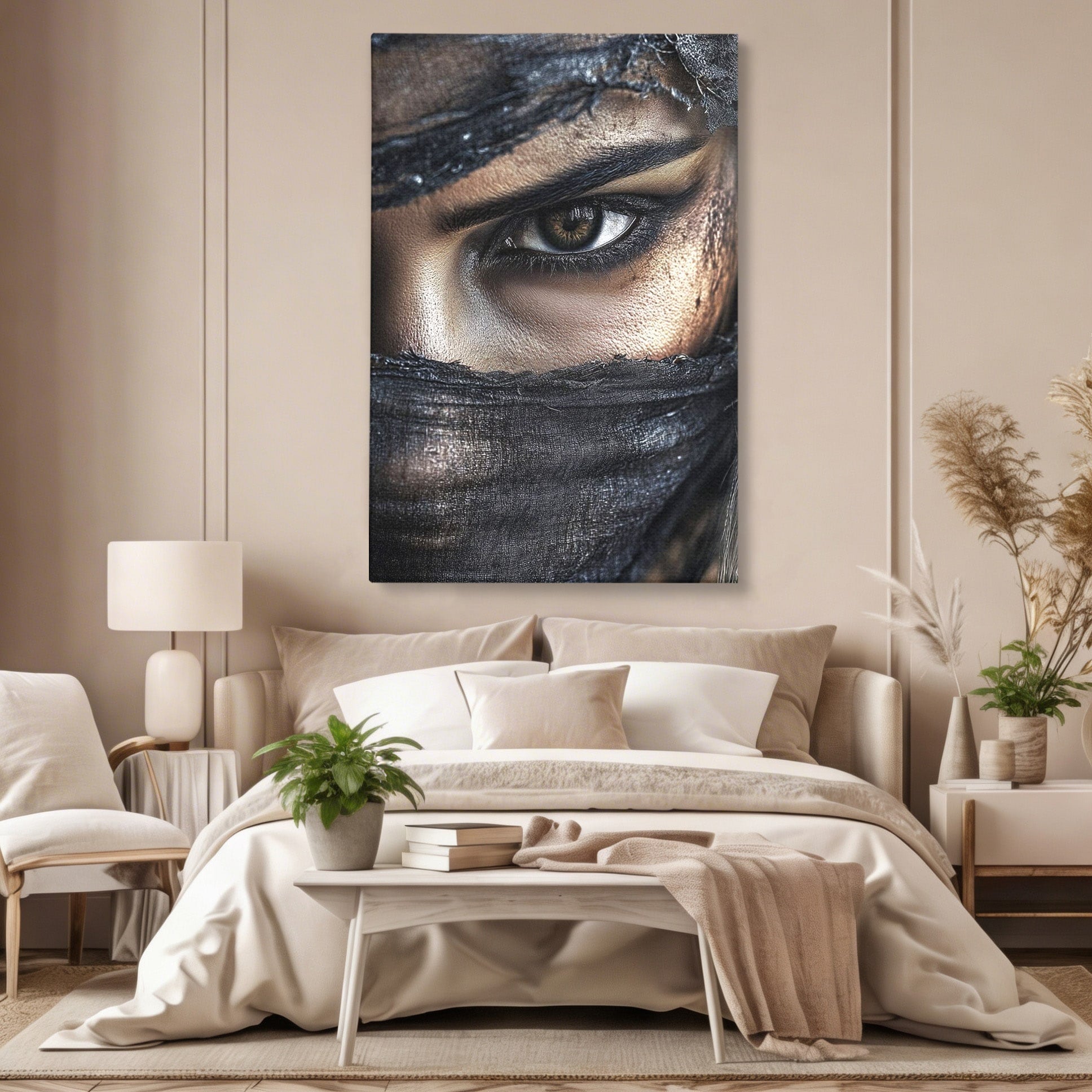 Tablou Canvas Premium LuxCanva® PI1352, Ochiul Enigmatic, Portret, Voal, Femeie, Ochi, Arta, Culori Vibrante, Living, Dormitor, Salon