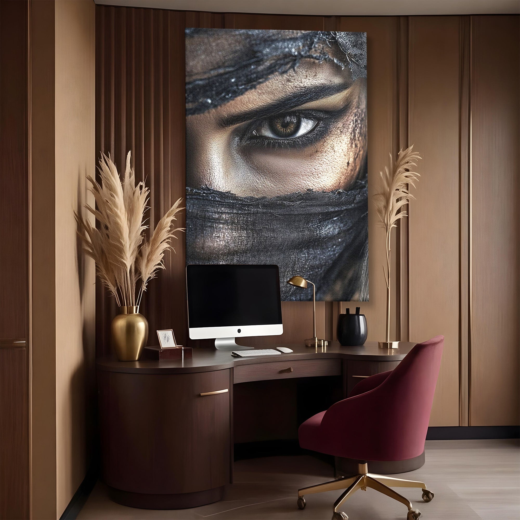 Tablou Canvas Premium LuxCanva® PI1352, Ochiul Enigmatic, Portret, Voal, Femeie, Ochi, Arta, Culori Vibrante, Living, Dormitor, Salon