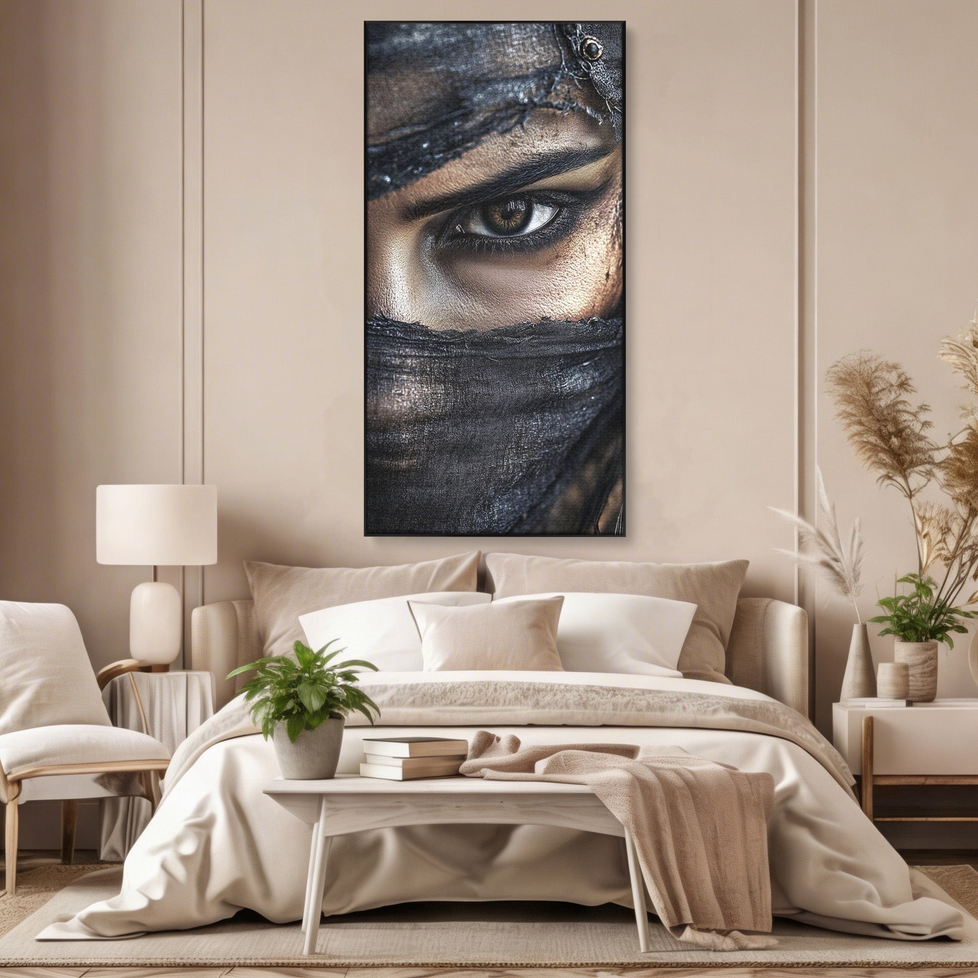 Tablou Canvas Premium LuxCanva® PI1352, Ochiul Enigmatic, Portret, Voal, Femeie, Ochi, Arta, Culori Vibrante, Living, Dormitor, Salon