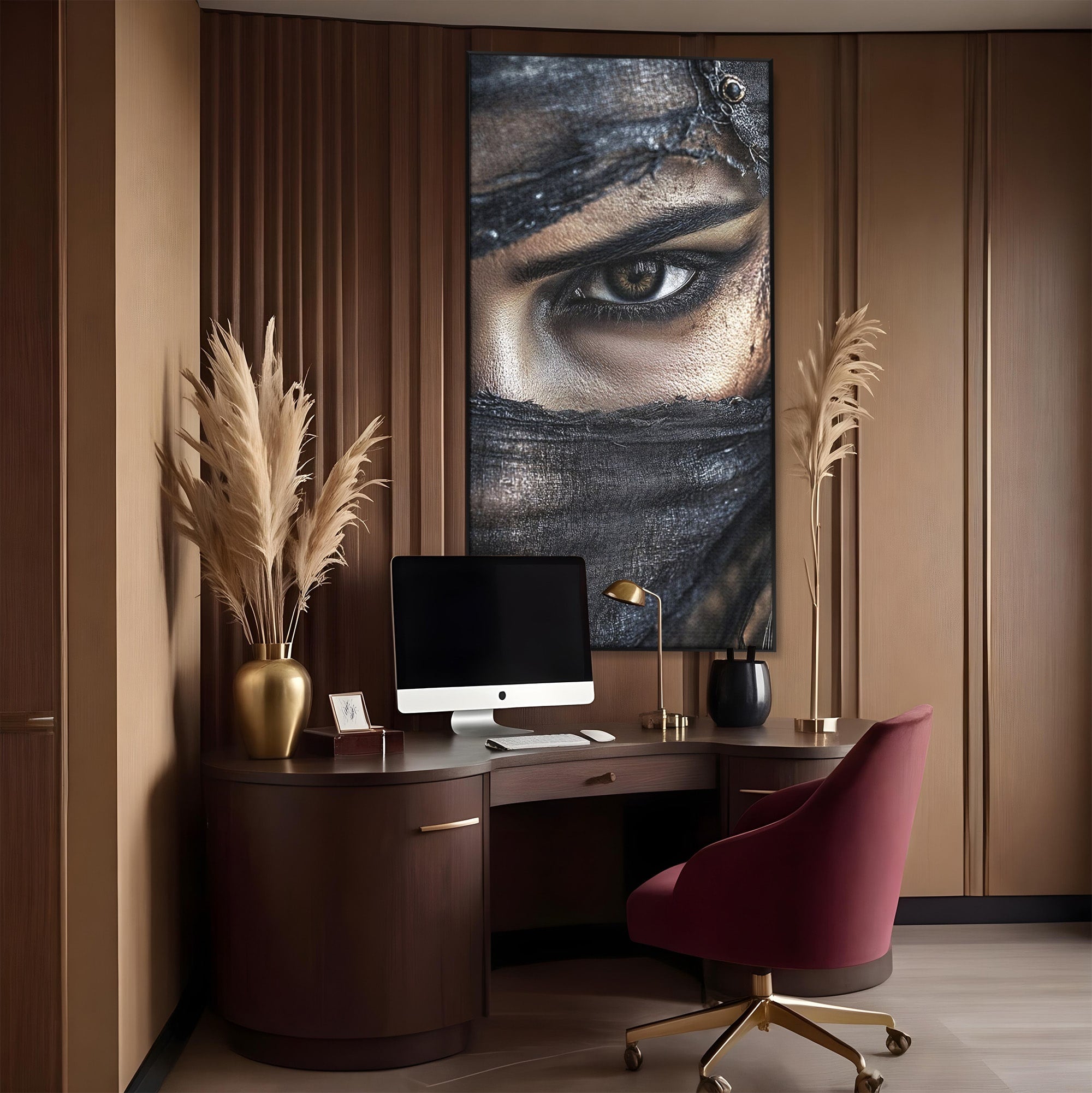Tablou Canvas Premium LuxCanva® PI1352, Ochiul Enigmatic, Portret, Voal, Femeie, Ochi, Arta, Culori Vibrante, Living, Dormitor, Salon
