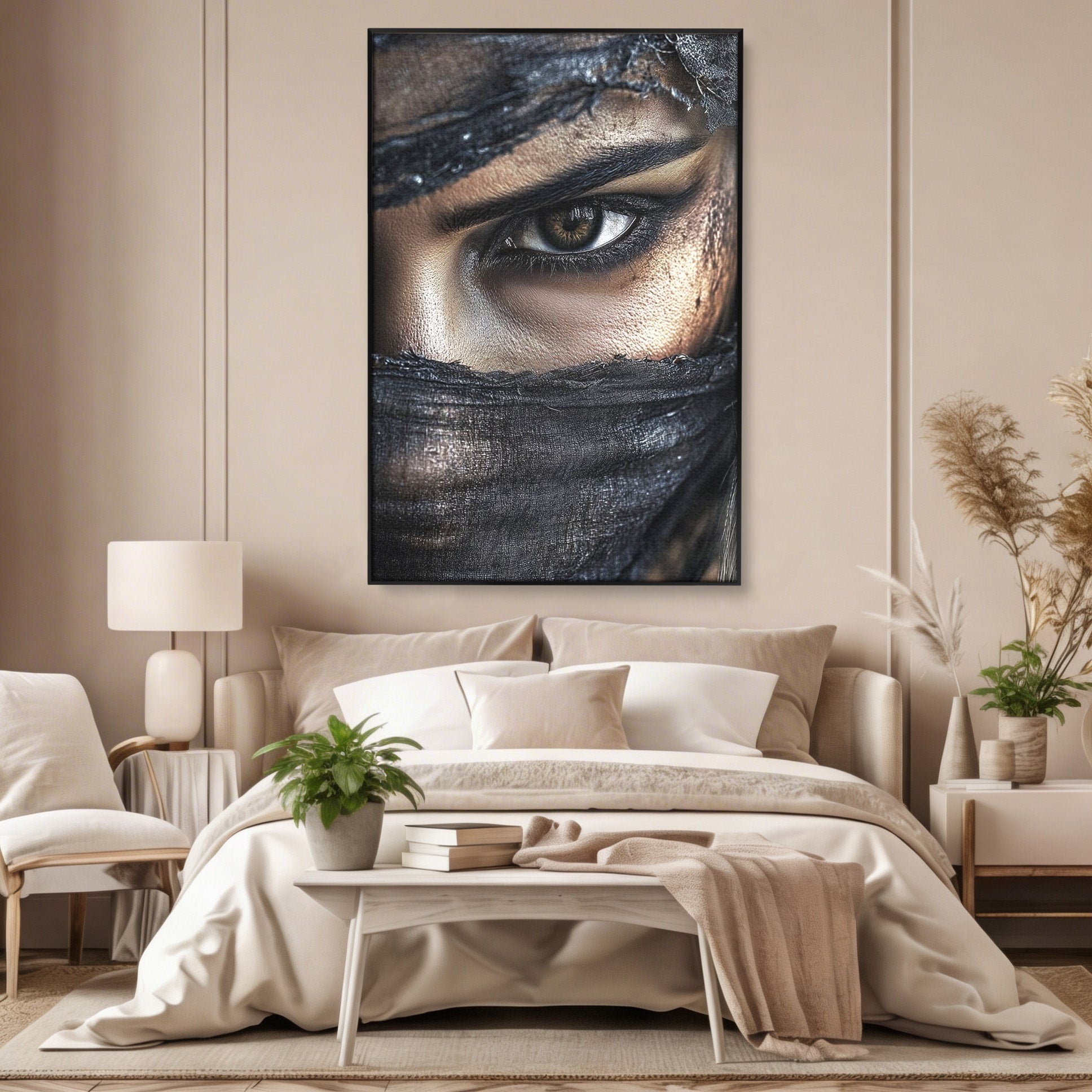 Tablou Canvas Premium LuxCanva® PI1352, Ochiul Enigmatic, Portret, Voal, Femeie, Ochi, Arta, Culori Vibrante, Living, Dormitor, Salon