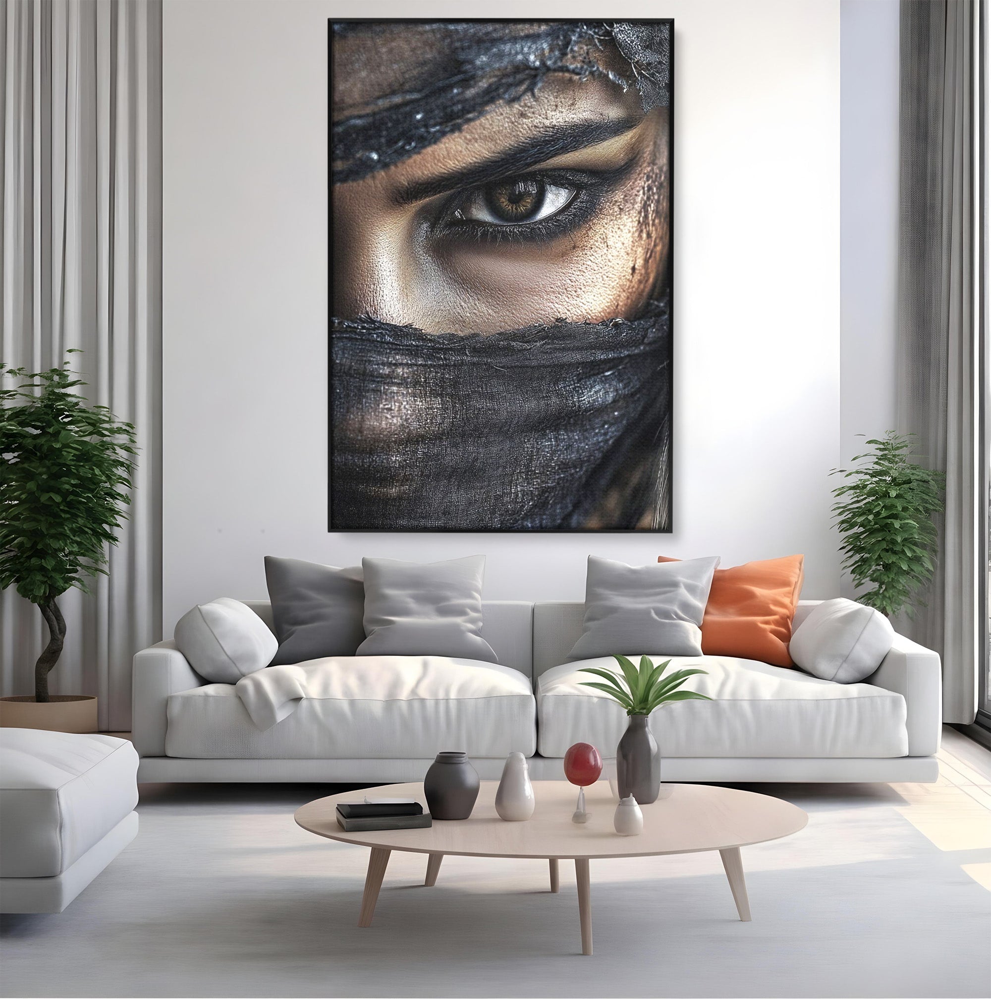 Tablou Canvas Premium LuxCanva® PI1352, Ochiul Enigmatic, Portret, Voal, Femeie, Ochi, Arta, Culori Vibrante, Living, Dormitor, Salon