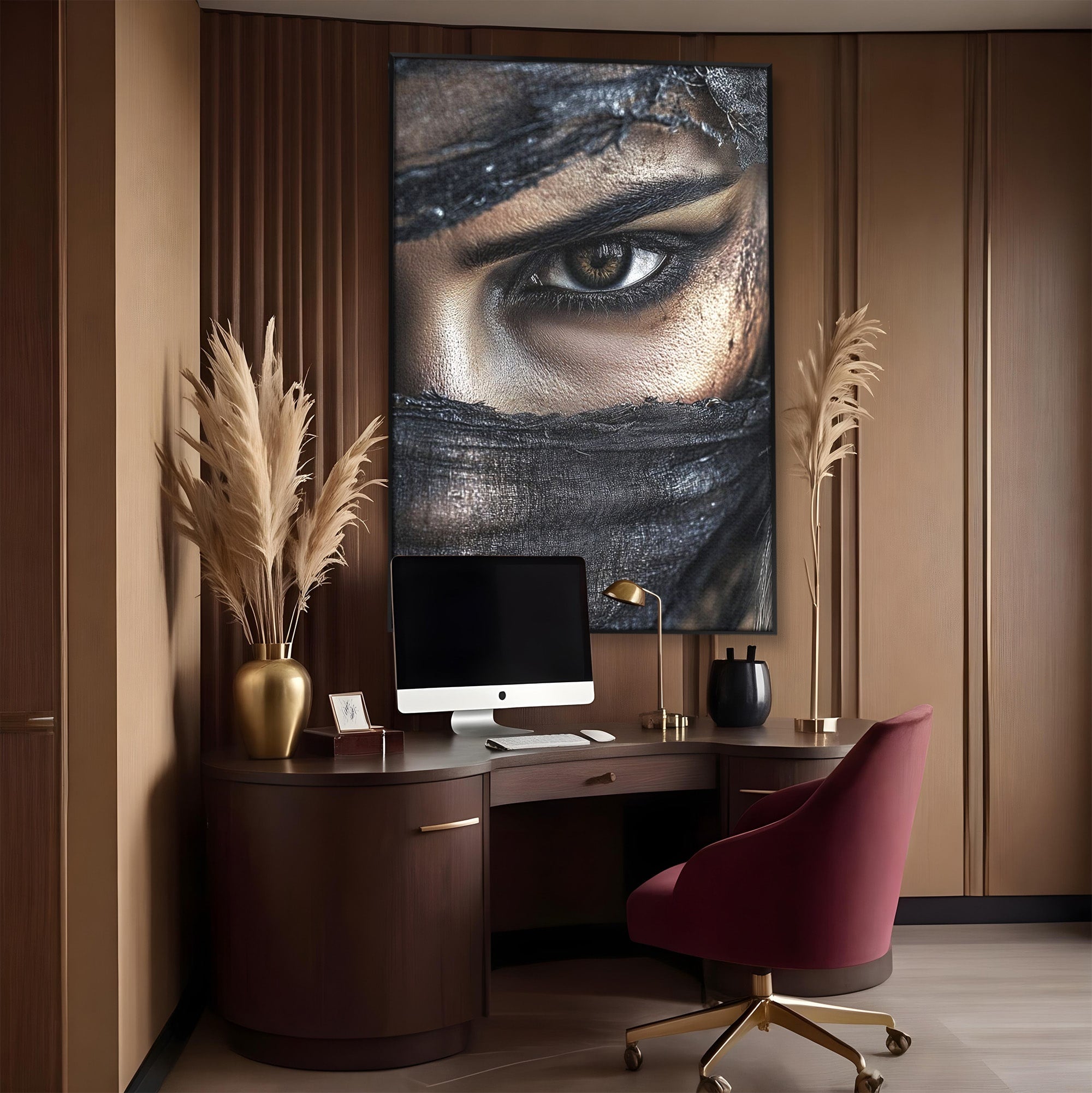 Tablou Canvas Premium LuxCanva® PI1352, Ochiul Enigmatic, Portret, Voal, Femeie, Ochi, Arta, Culori Vibrante, Living, Dormitor, Salon