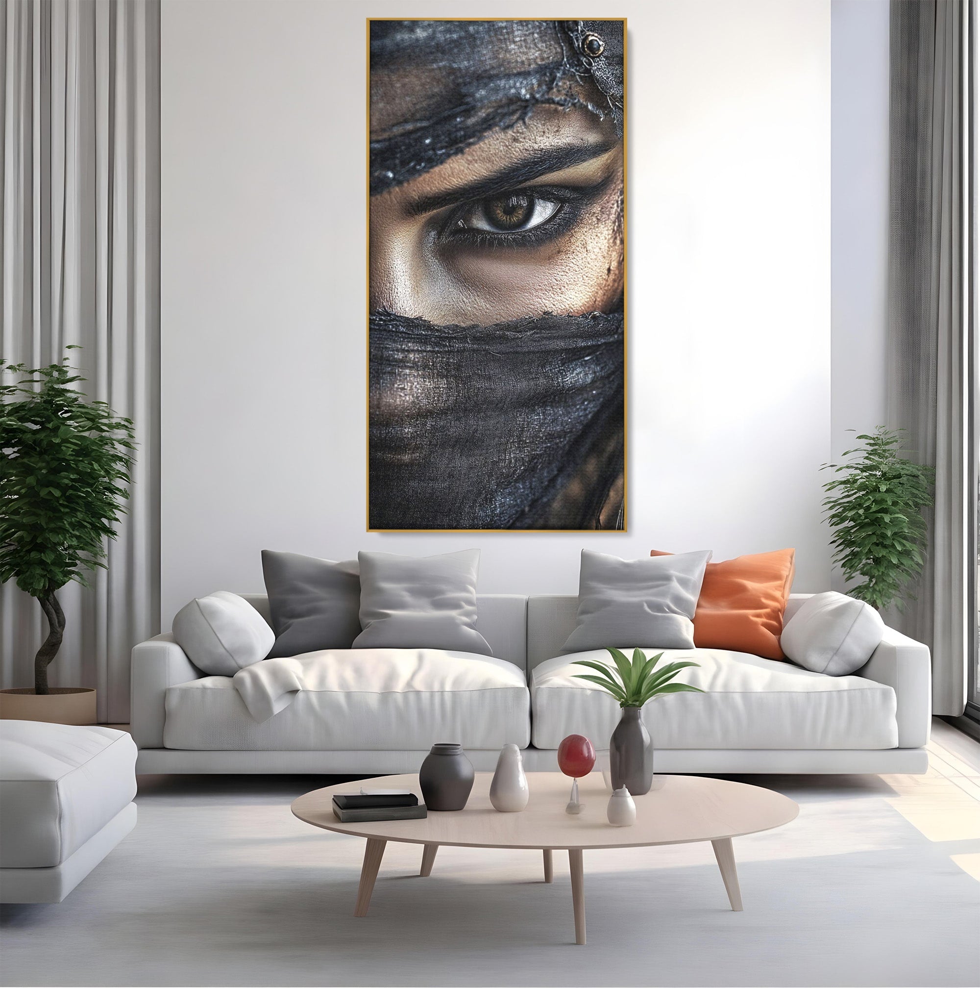 Tablou Canvas Premium LuxCanva® PI1352, Ochiul Enigmatic, Portret, Voal, Femeie, Ochi, Arta, Culori Vibrante, Living, Dormitor, Salon