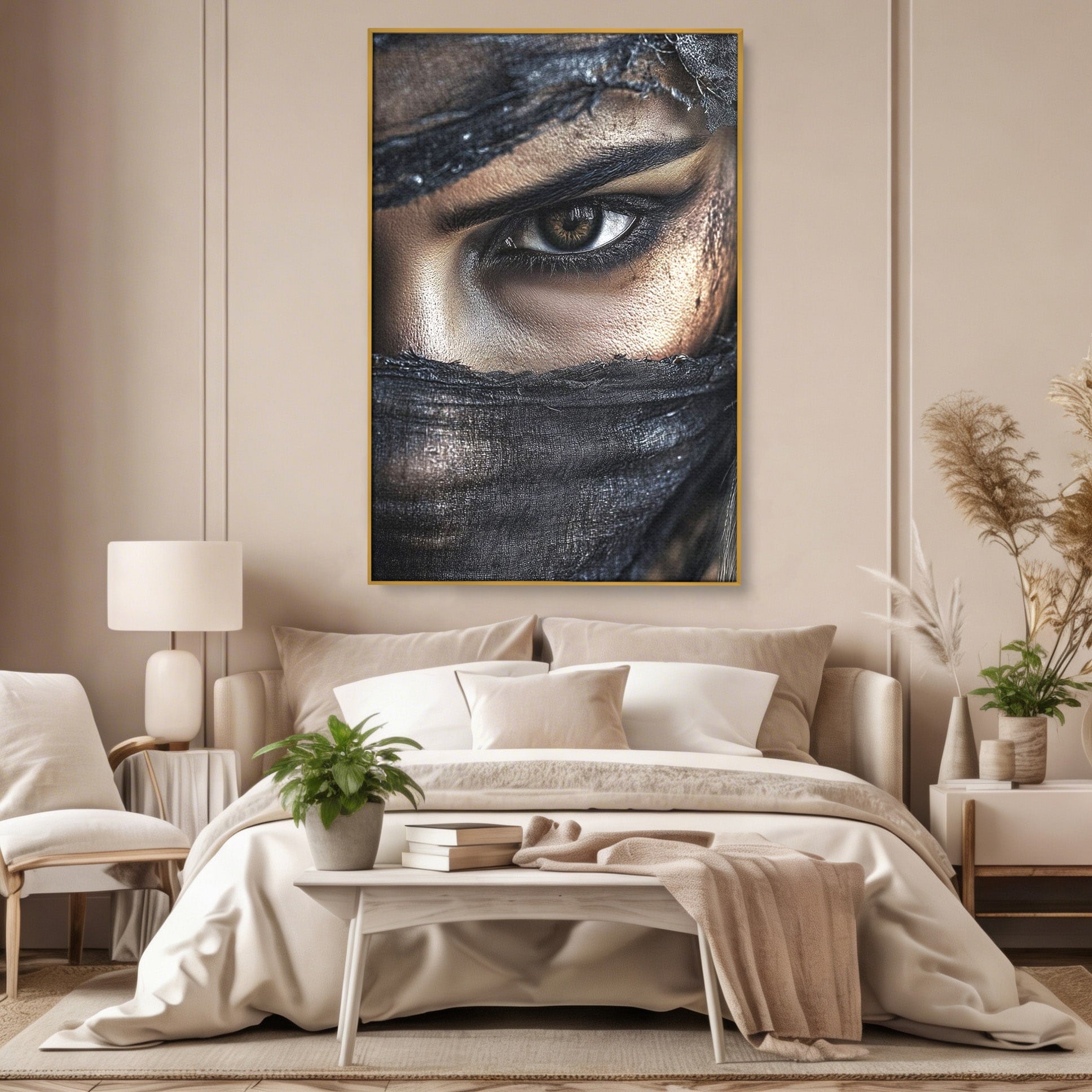 Tablou Canvas Premium LuxCanva® PI1352, Ochiul Enigmatic, Portret, Voal, Femeie, Ochi, Arta, Culori Vibrante, Living, Dormitor, Salon