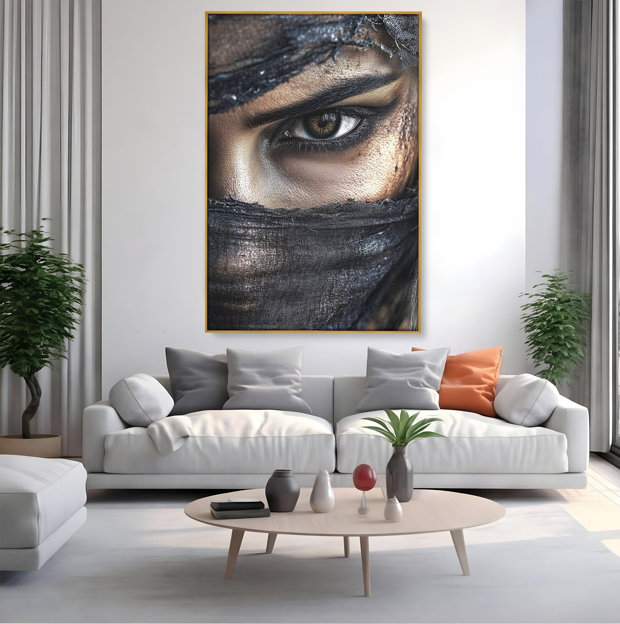 Tablou Canvas Premium LuxCanva® PI1352, Ochiul Enigmatic, Portret, Voal, Femeie, Ochi, Arta, Culori Vibrante, Living, Dormitor, Salon
