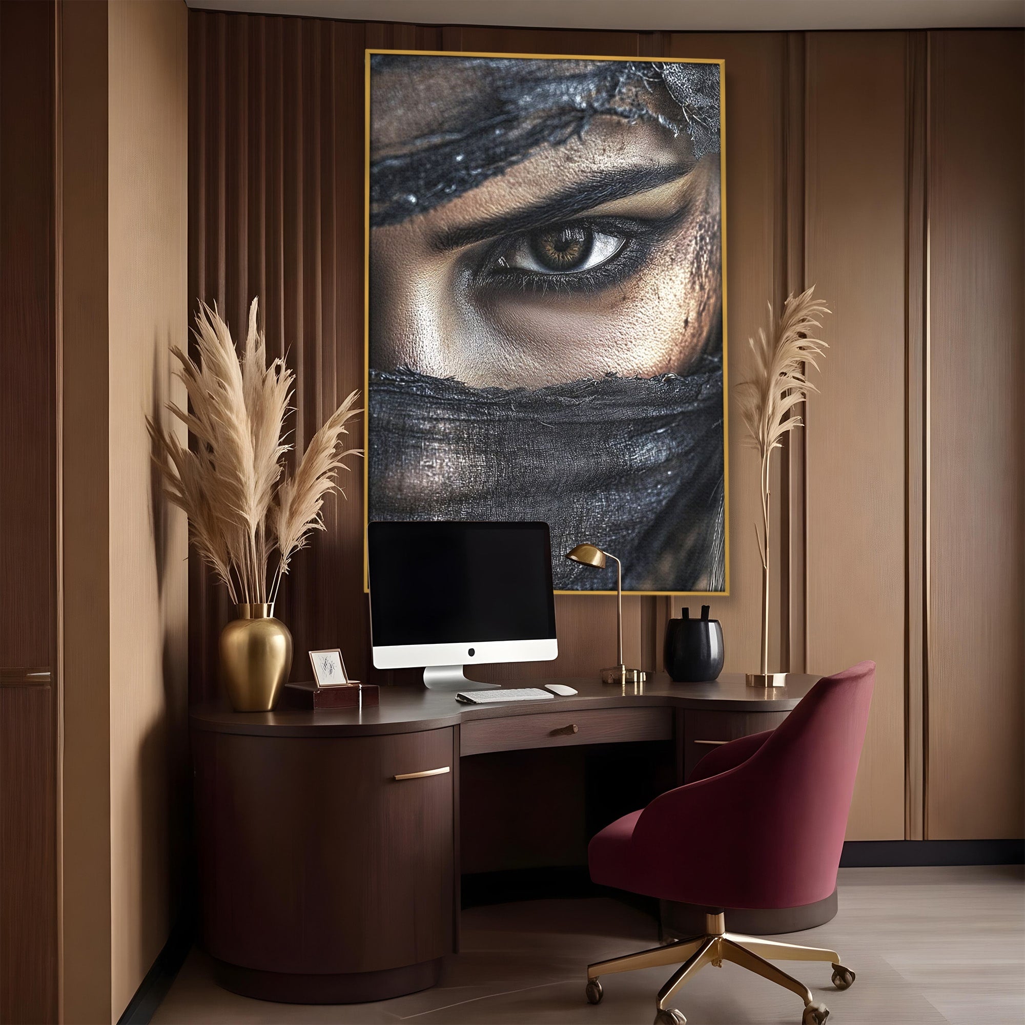 Tablou Canvas Premium LuxCanva® PI1352, Ochiul Enigmatic, Portret, Voal, Femeie, Ochi, Arta, Culori Vibrante, Living, Dormitor, Salon