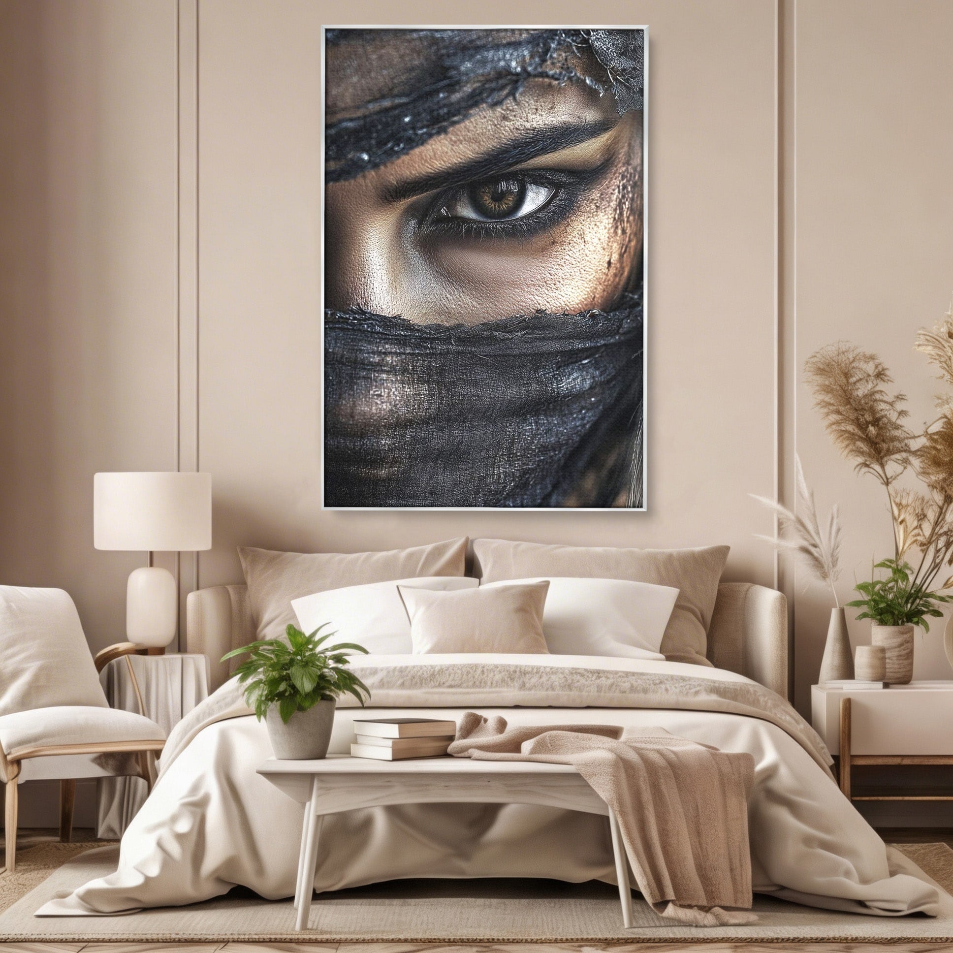 Tablou Canvas Premium LuxCanva® PI1352, Ochiul Enigmatic, Portret, Voal, Femeie, Ochi, Arta, Culori Vibrante, Living, Dormitor, Salon