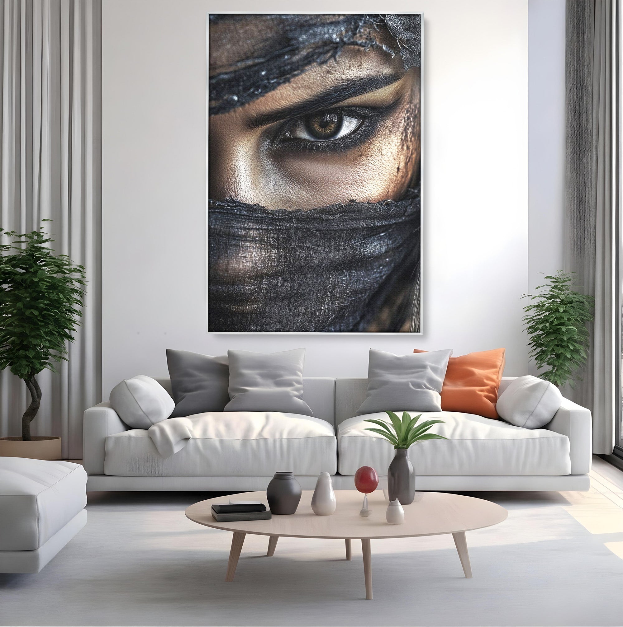 Tablou Canvas Premium LuxCanva® PI1352, Ochiul Enigmatic, Portret, Voal, Femeie, Ochi, Arta, Culori Vibrante, Living, Dormitor, Salon